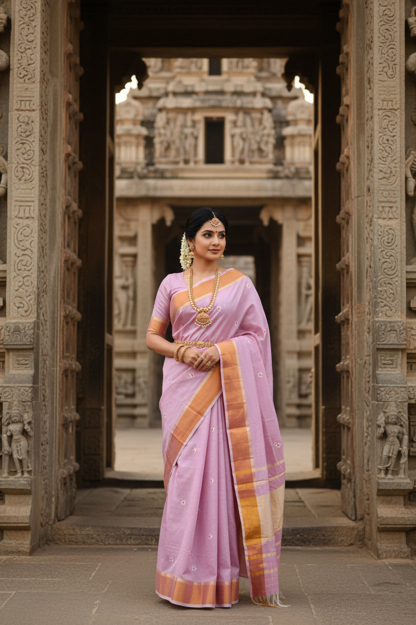 Peach Pink Kalanjali Floral Butti