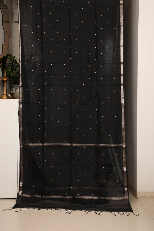 Classic Jet Black Maheshwari Saree