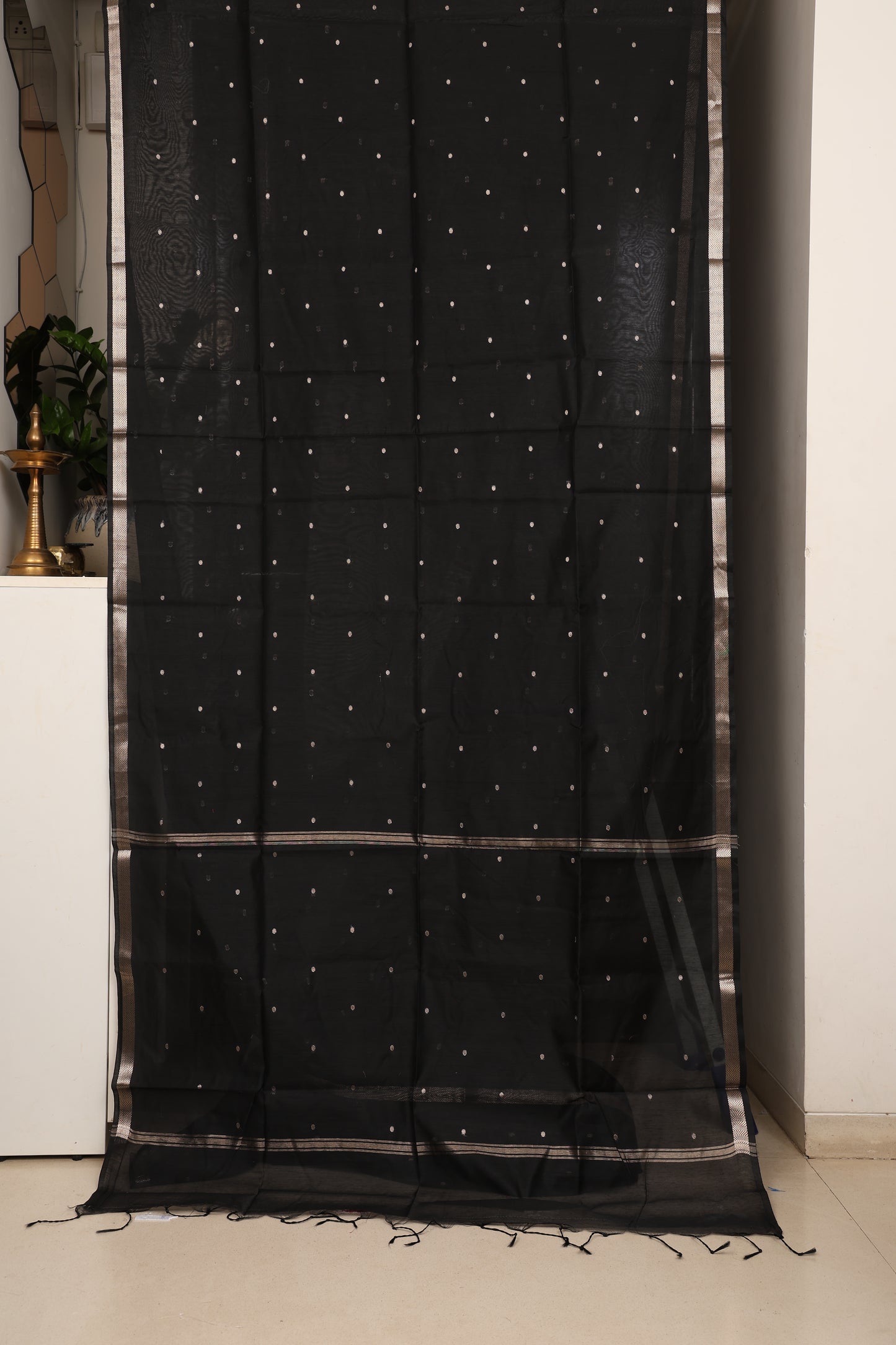Classic Jet Black Maheshwari Saree