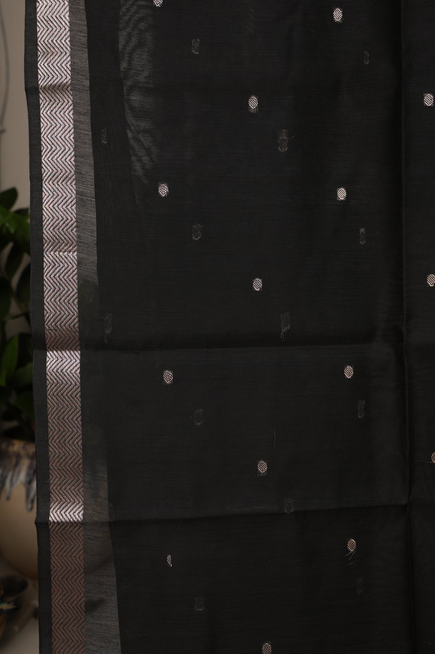 Classic Jet Black Maheshwari Saree