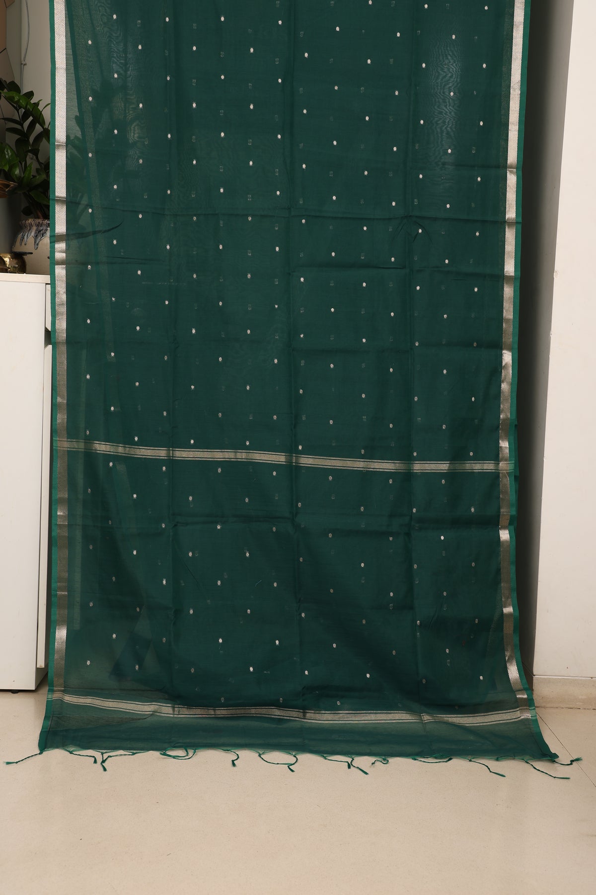 Bottle Green Maheshwari Saree