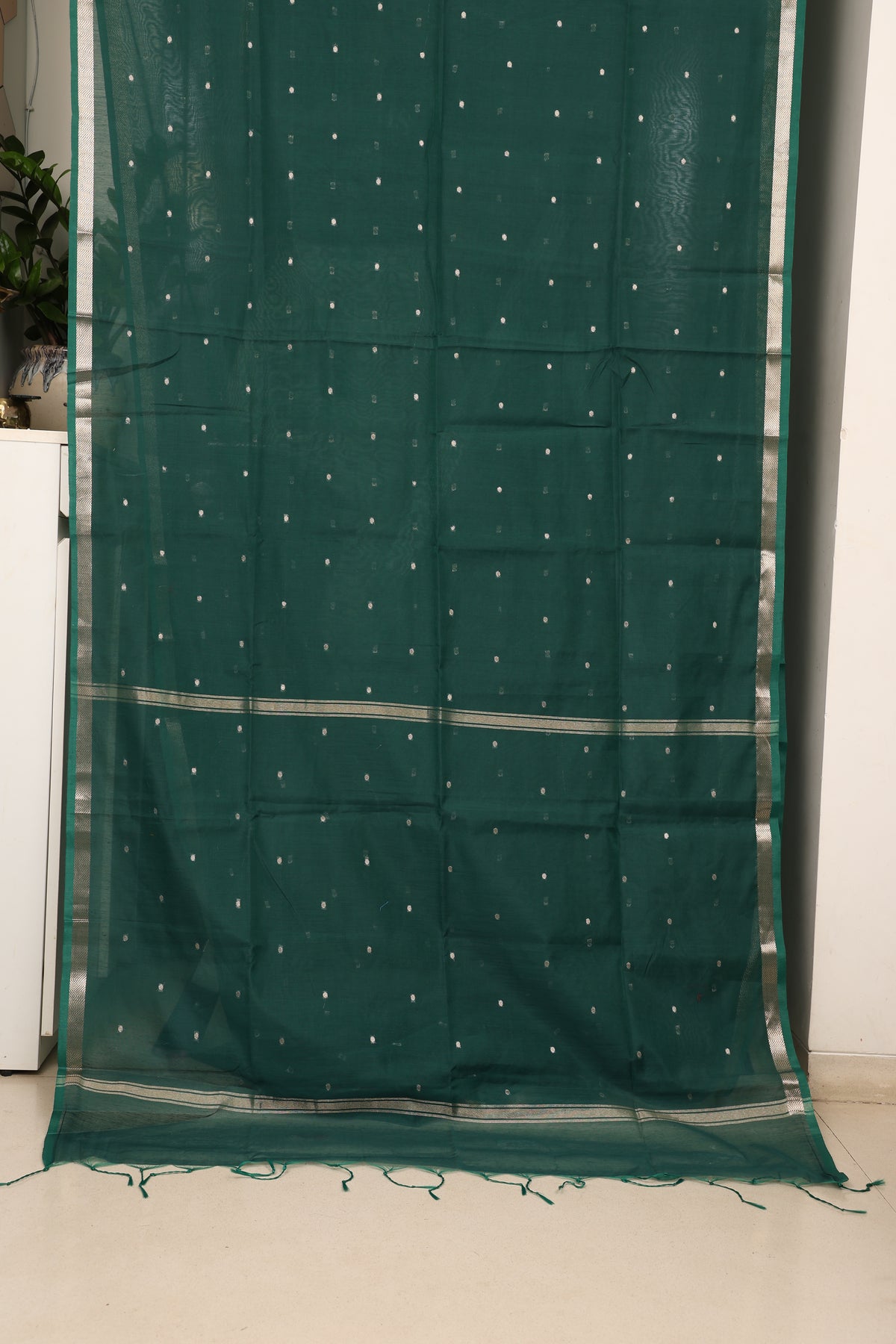 Bottle Green Maheshwari Saree