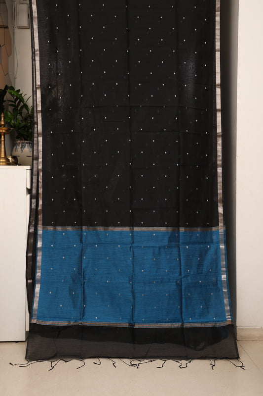 Black Teal Contrast Maheshwari Saree
