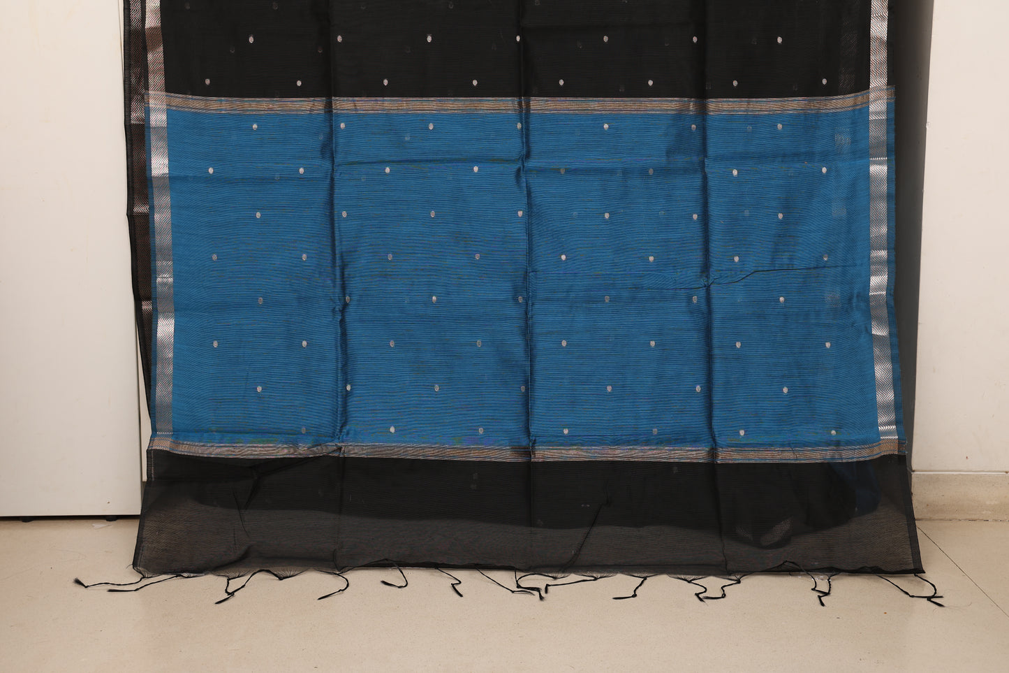 Black Teal Contrast Maheshwari Saree