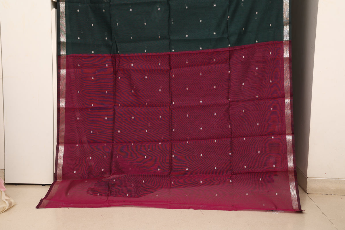 Bottle Green Magenta  Contrast Maheshwari Saree
