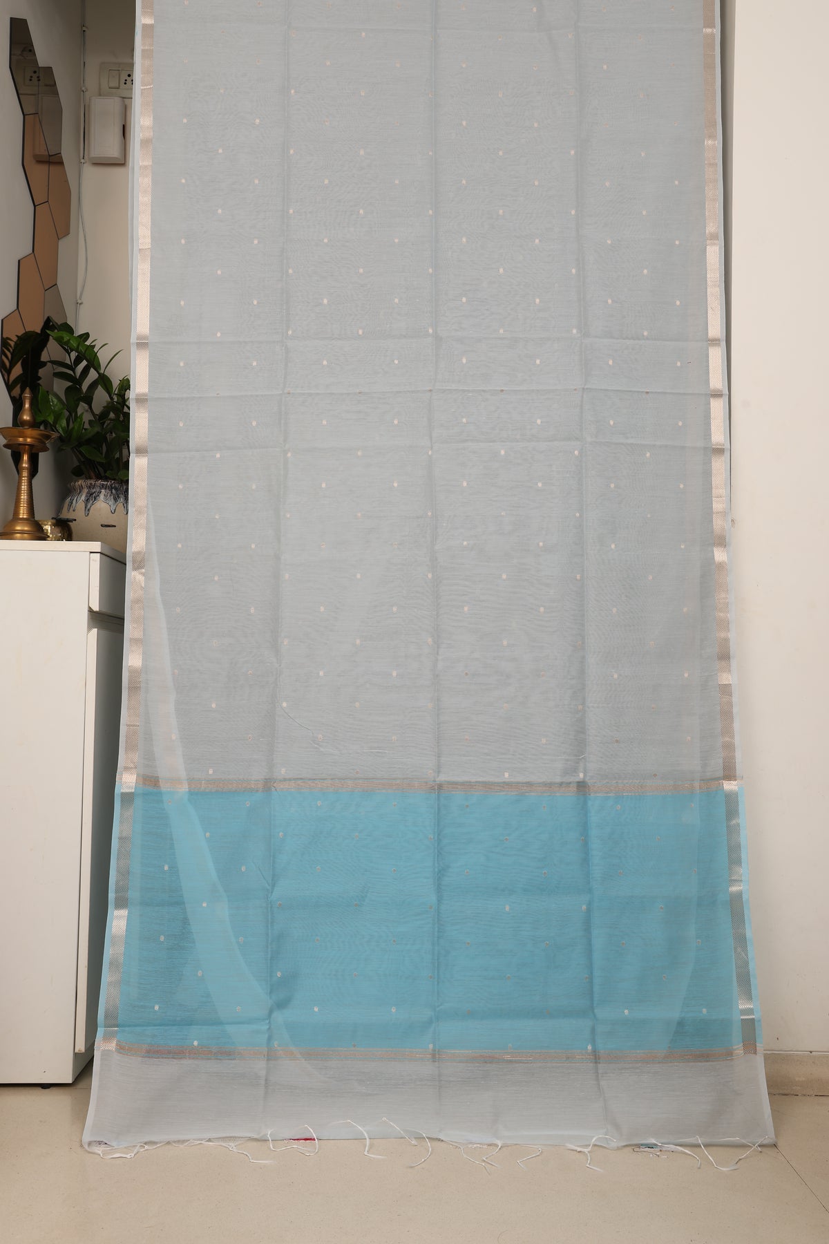 Powder Blue and Sky Blue  Contrast Maheshwari Saree