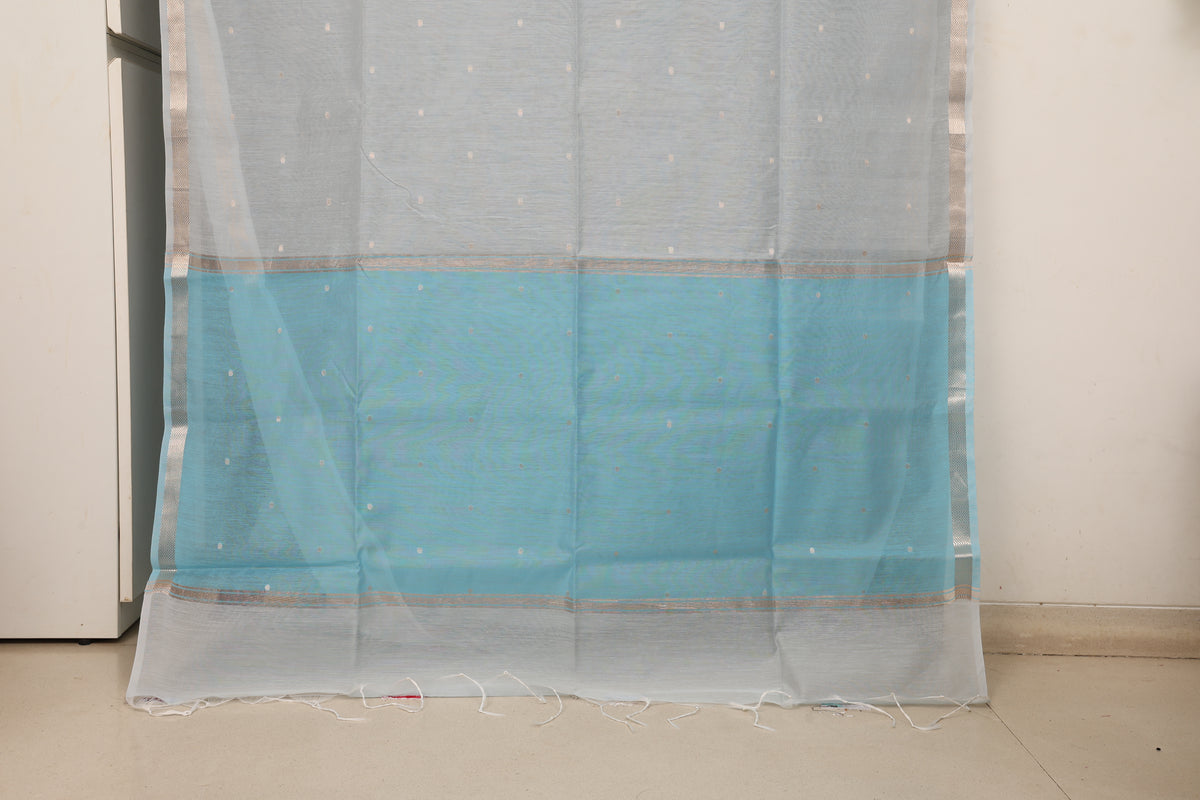 Powder Blue and Sky Blue  Contrast Maheshwari Saree