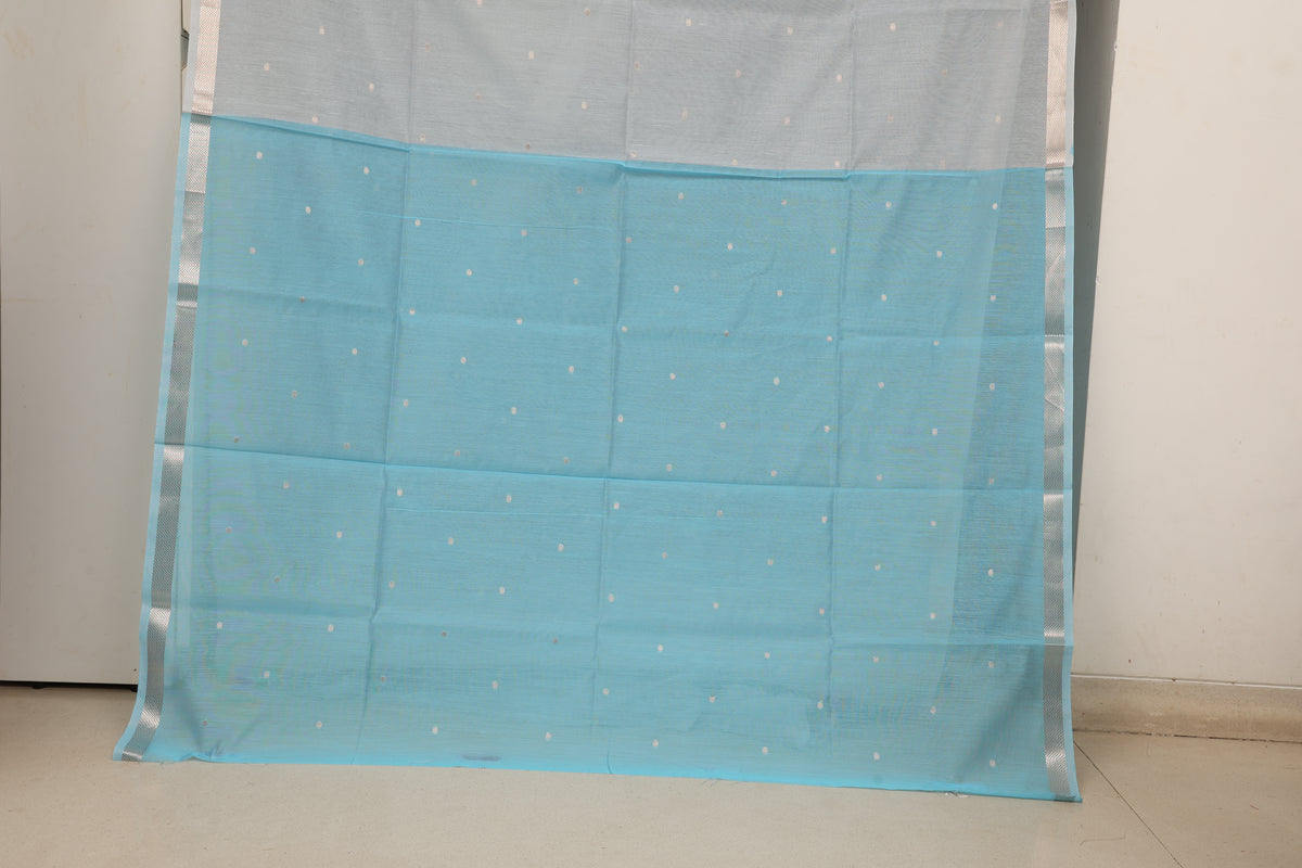 Powder Blue and Sky Blue  Contrast Maheshwari Saree