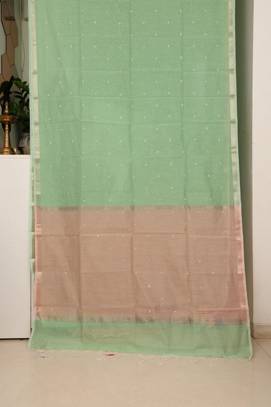 Mint Green Peach Contrast Maheshwari Saree