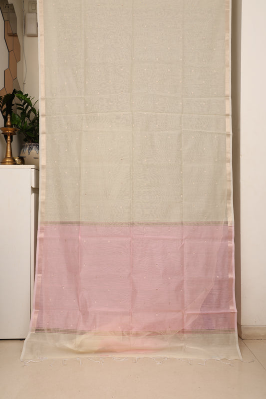 Cream Baby Pink Contrast Maheshwari Saree