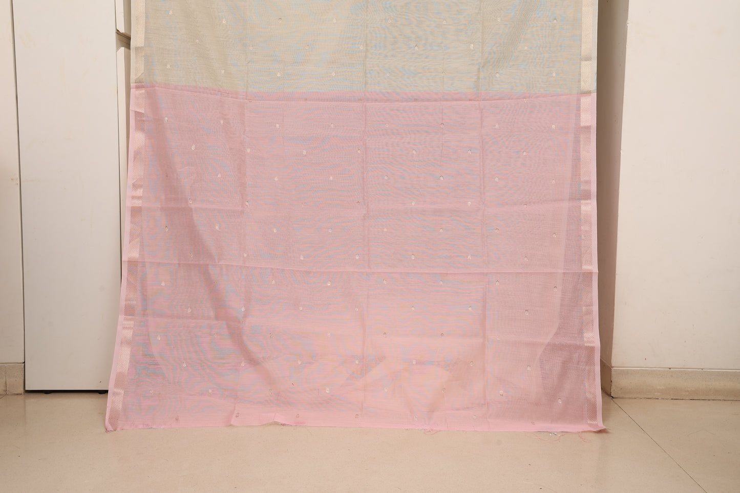 Cream Baby Pink Contrast Maheshwari Saree