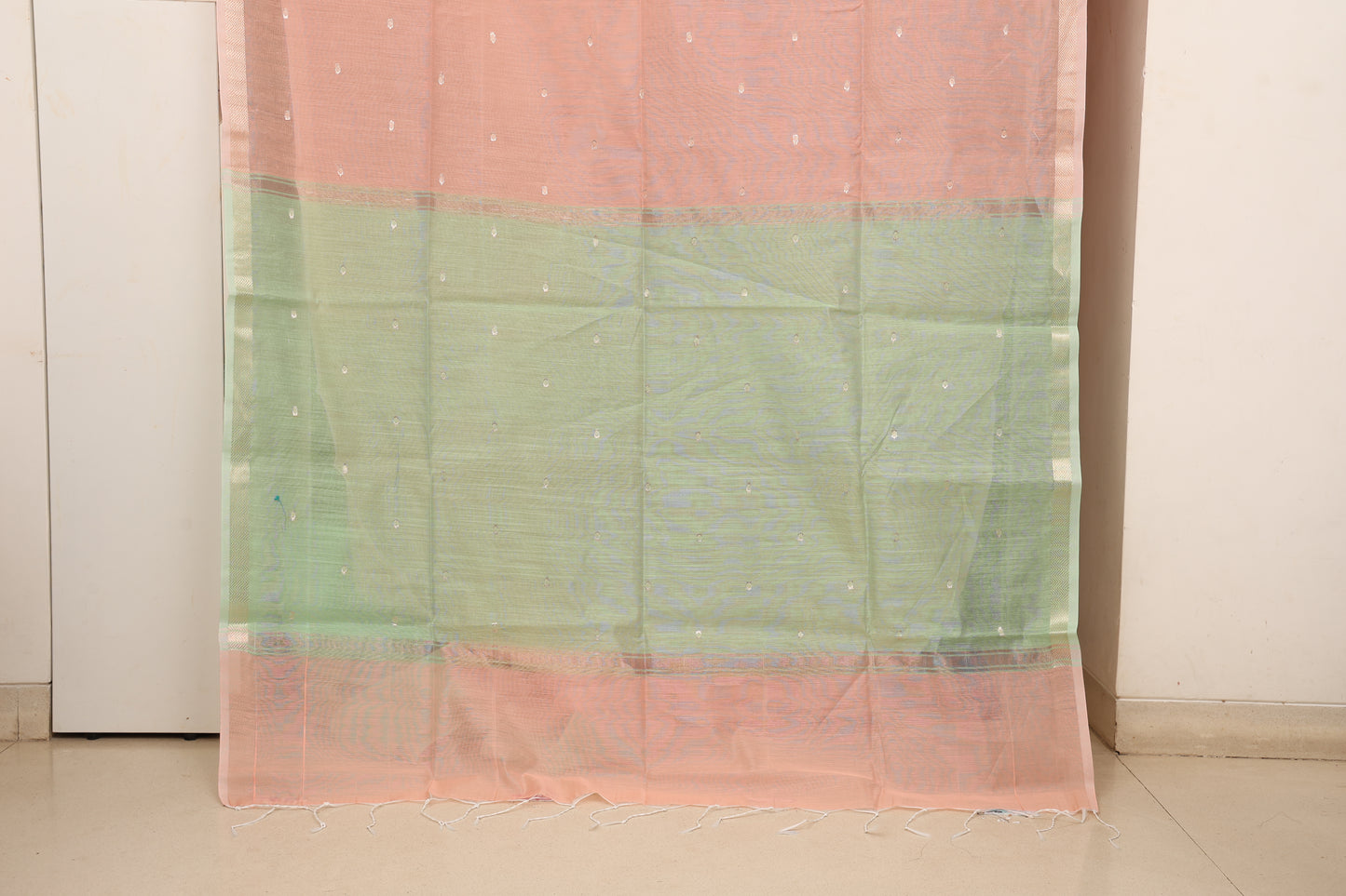 Peach Pista Contrast Maheshwari Saree