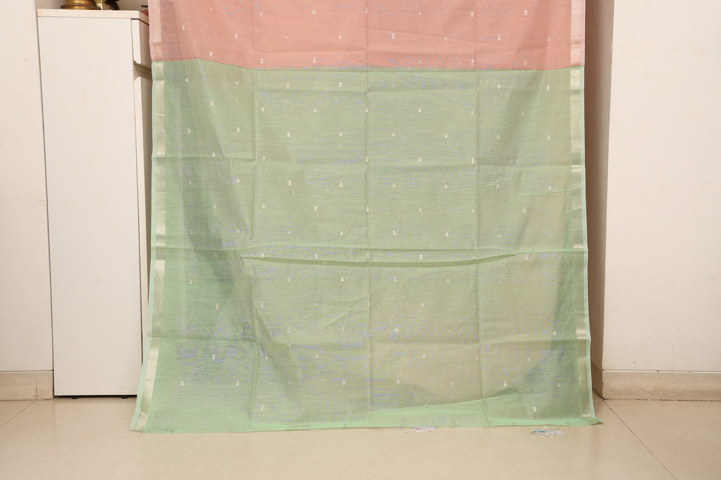 Peach Pista Contrast Maheshwari Saree