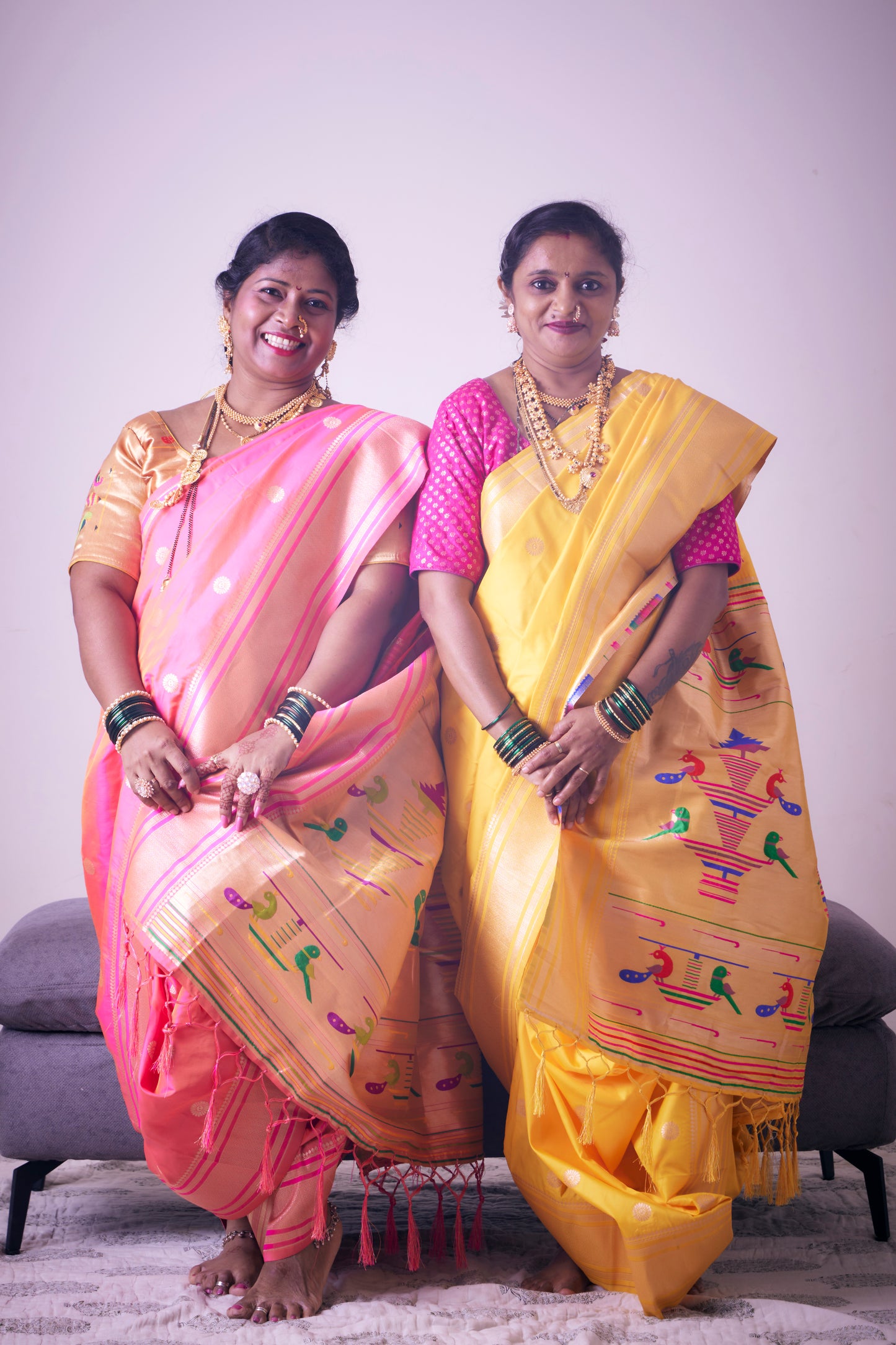 Rose PinkNauvari Kanjivaram Silk blend Paithani Saree with unstitched blouse