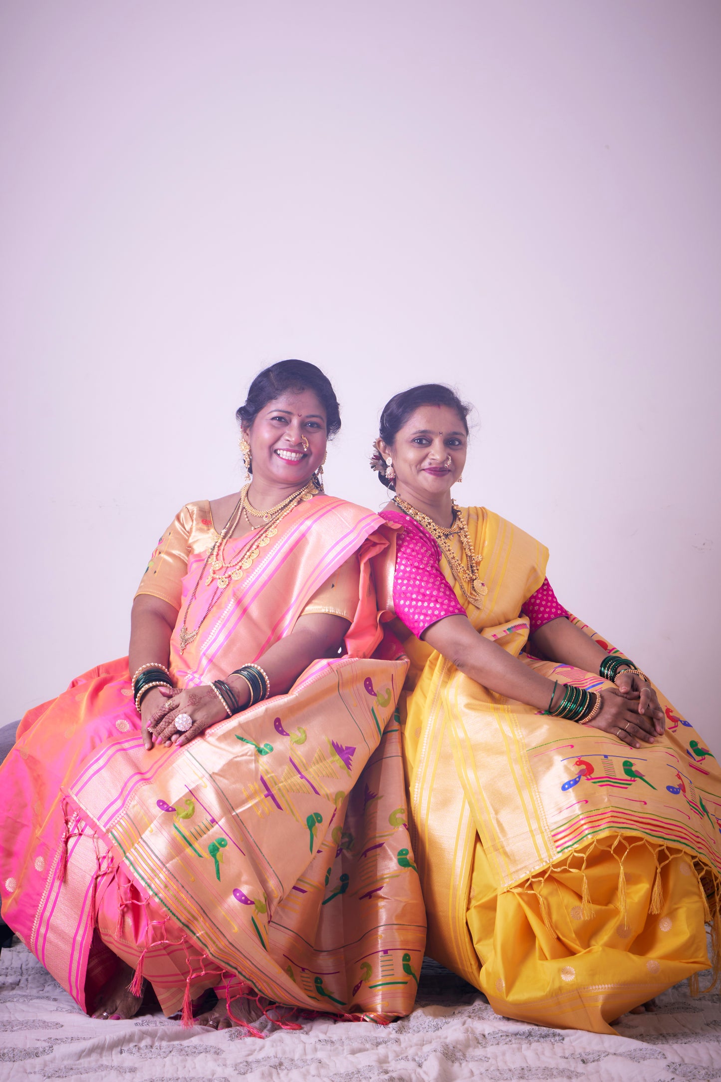 Rose PinkNauvari Kanjivaram Silk blend Paithani Saree with unstitched blouse