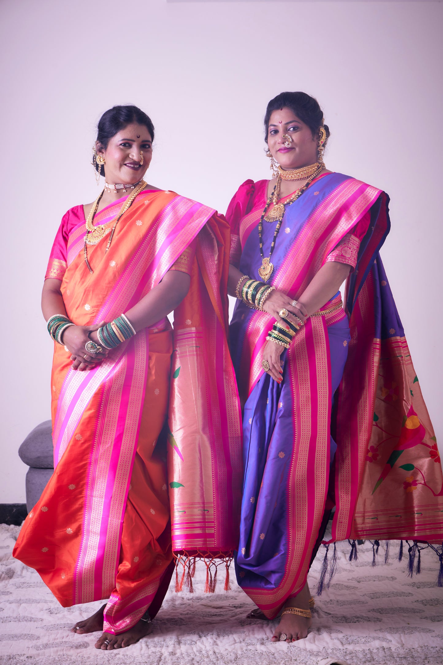 Rani & Royal Purple Nauvari Kanjivaram Silk blend Paithani Saree with unstitched blouse.