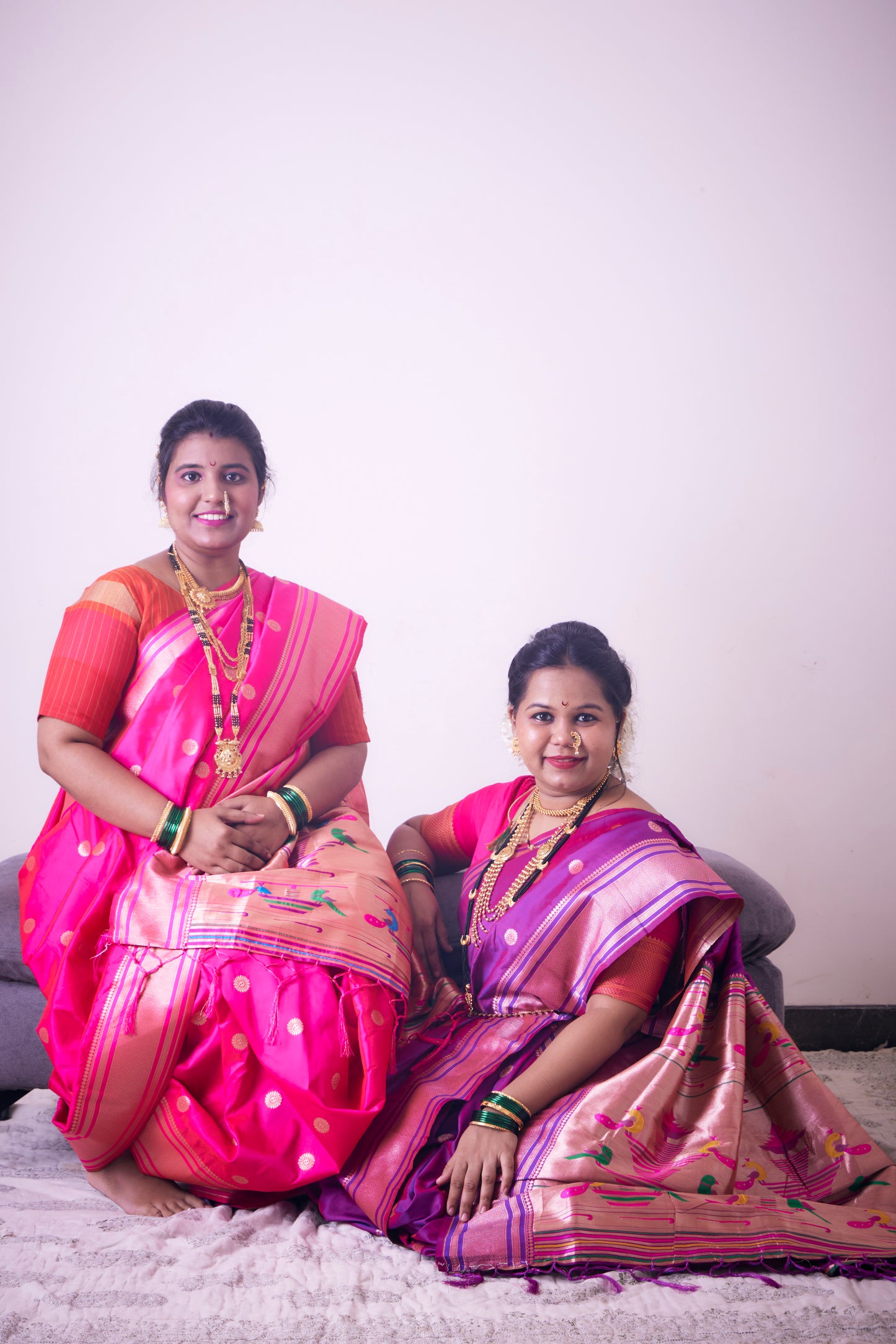 Rani Pink Nauvari Kanjivaram Silk blend Paithani Saree with unstitched blouse