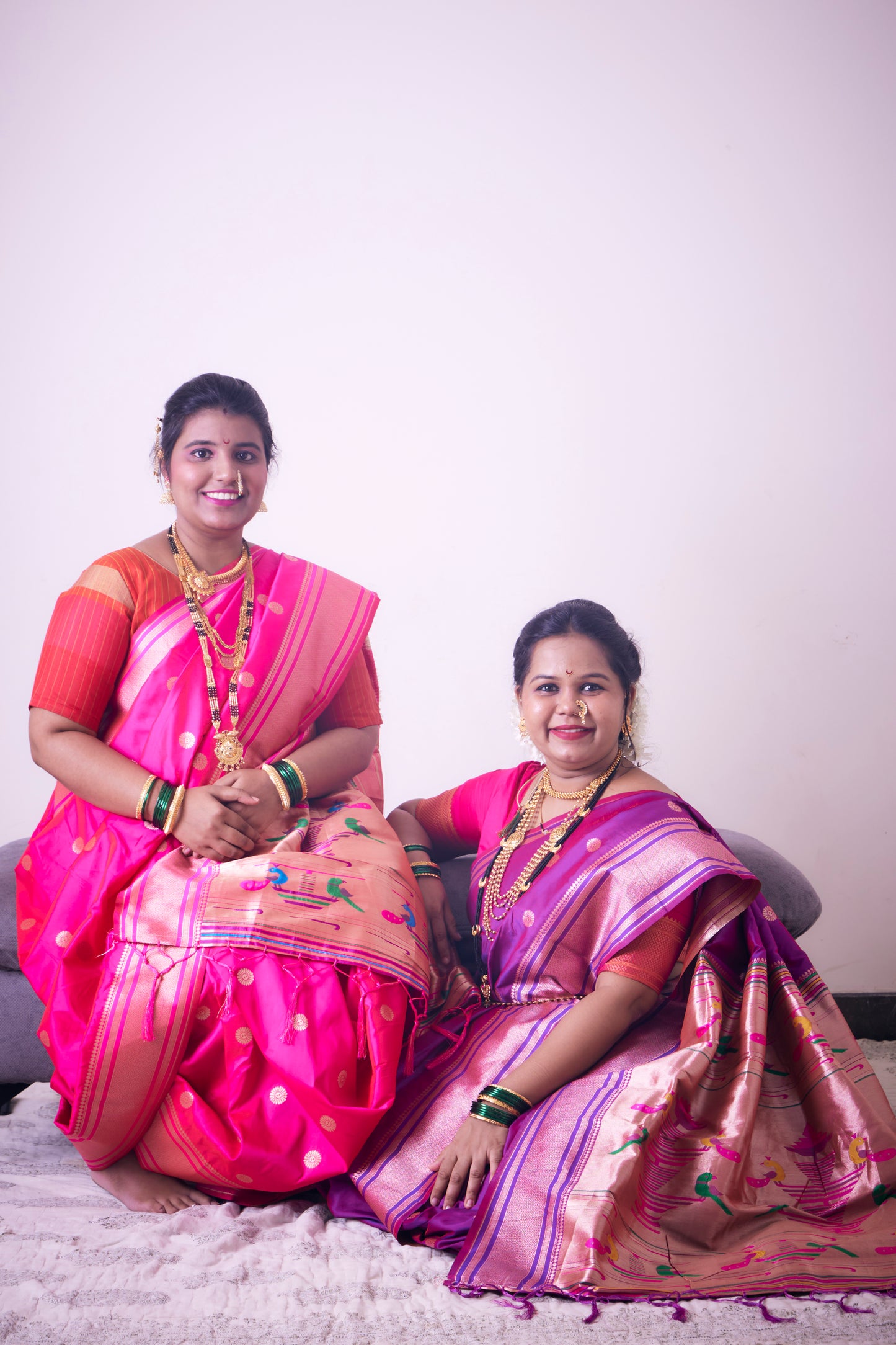 Rani Pink Nauvari Kanjivaram Silk blend Paithani Saree with unstitched blouse