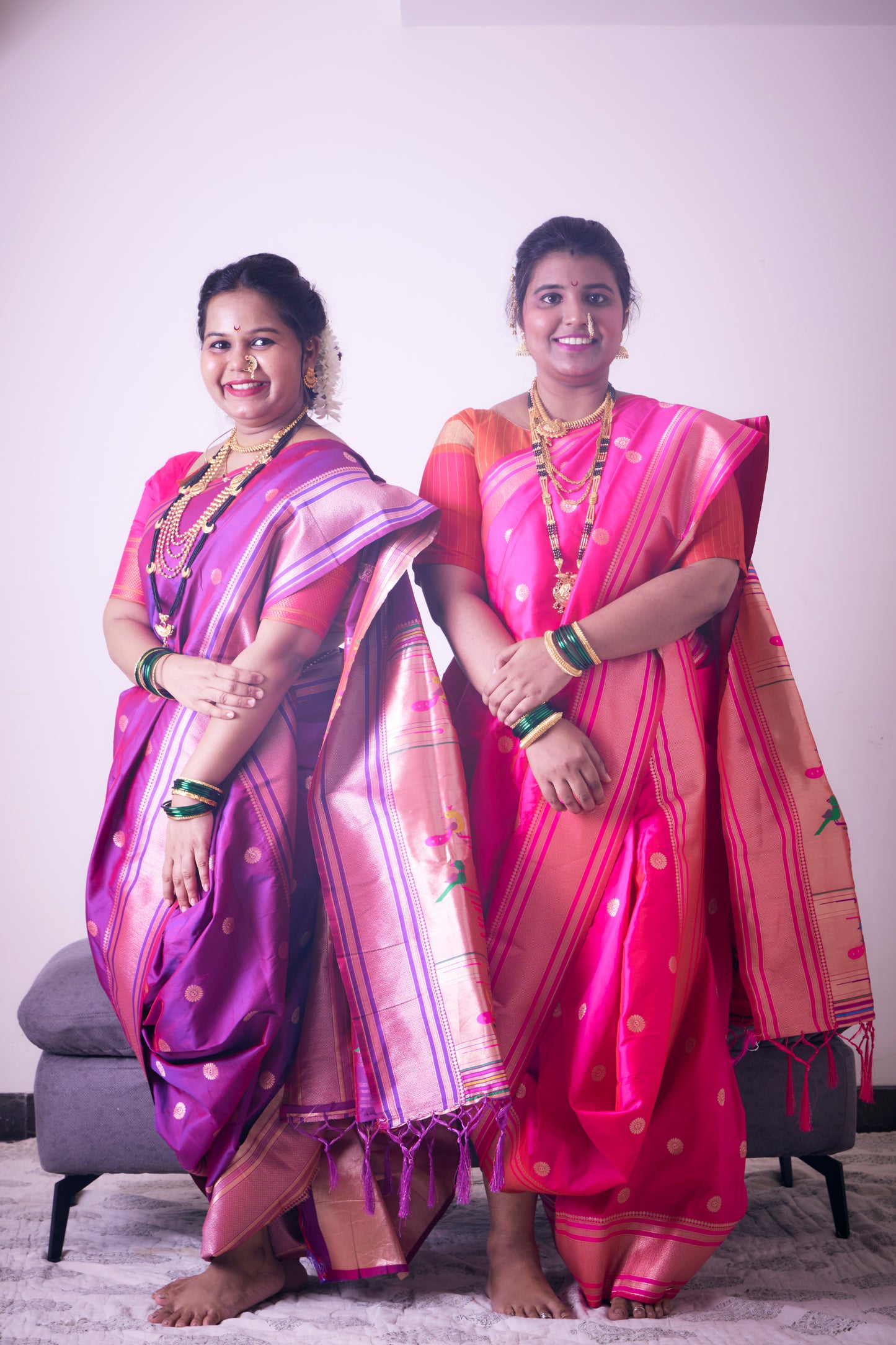 Magenta Nauvari Kanjivaram Silk blend Paithani Saree with unstitched blouse