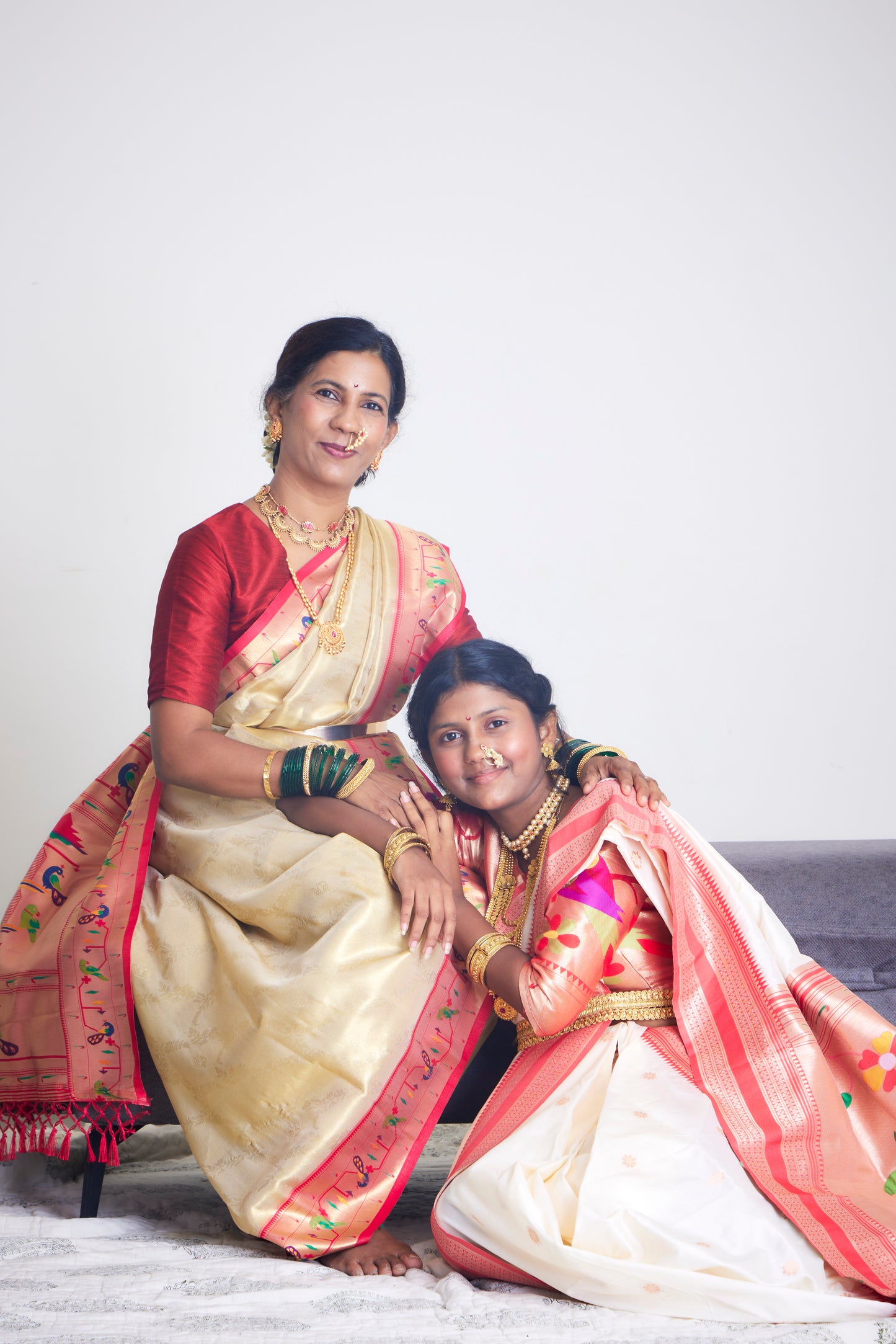 Ivory Gold Tissue Silk Blend Paithani
