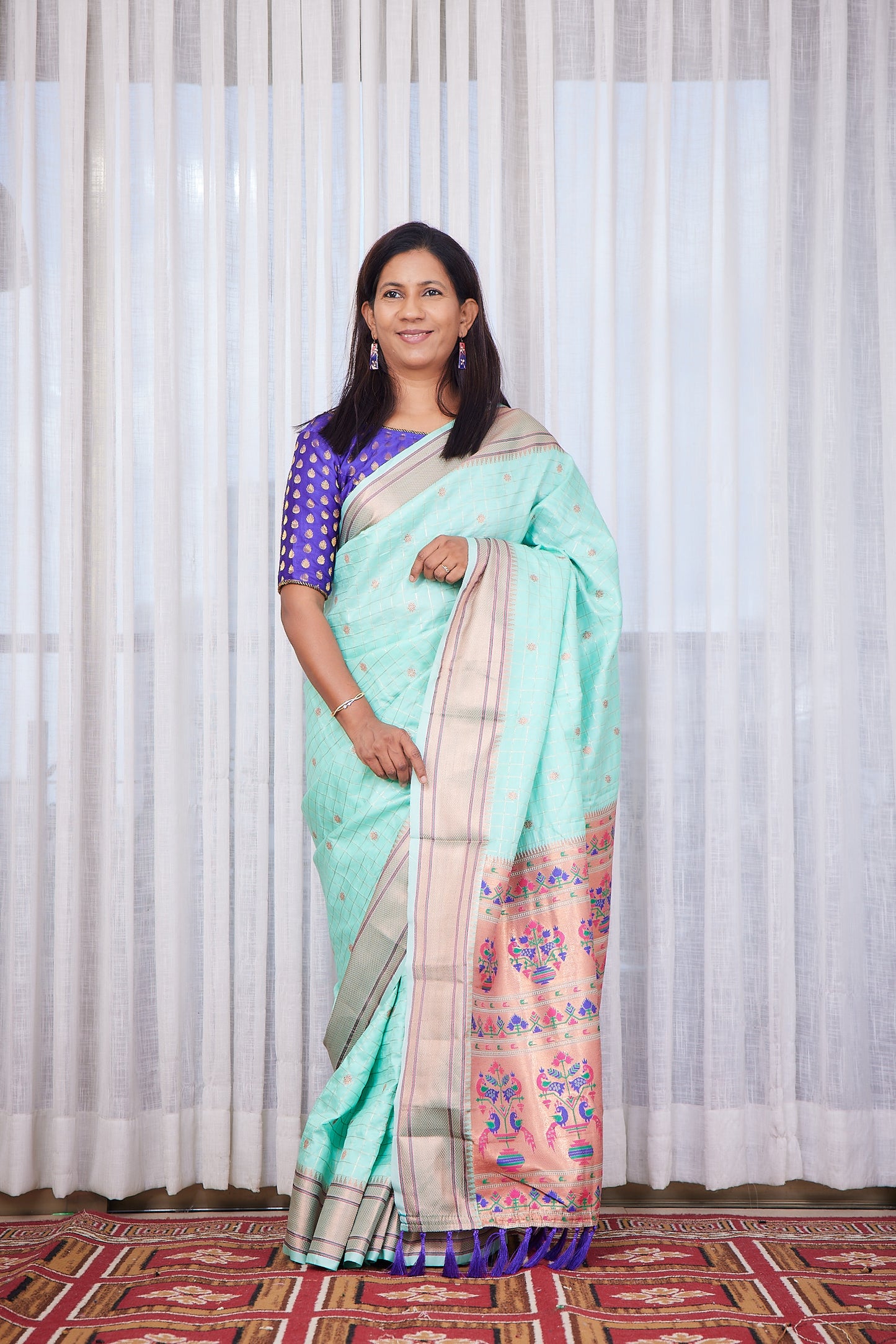 Pista silk blend Paithani Saree with unstitched blouse