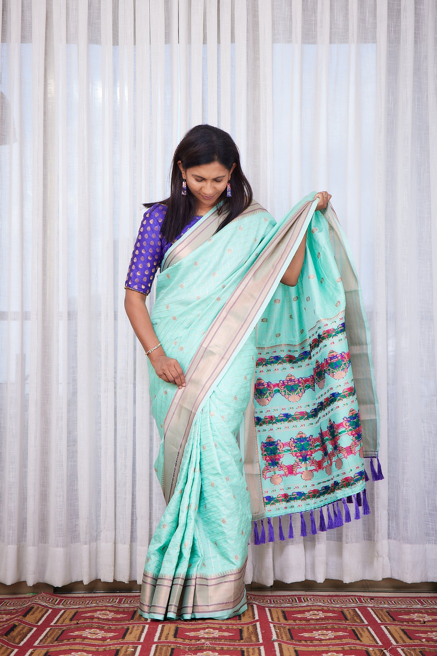Pista silk blend Paithani Saree with unstitched blouse