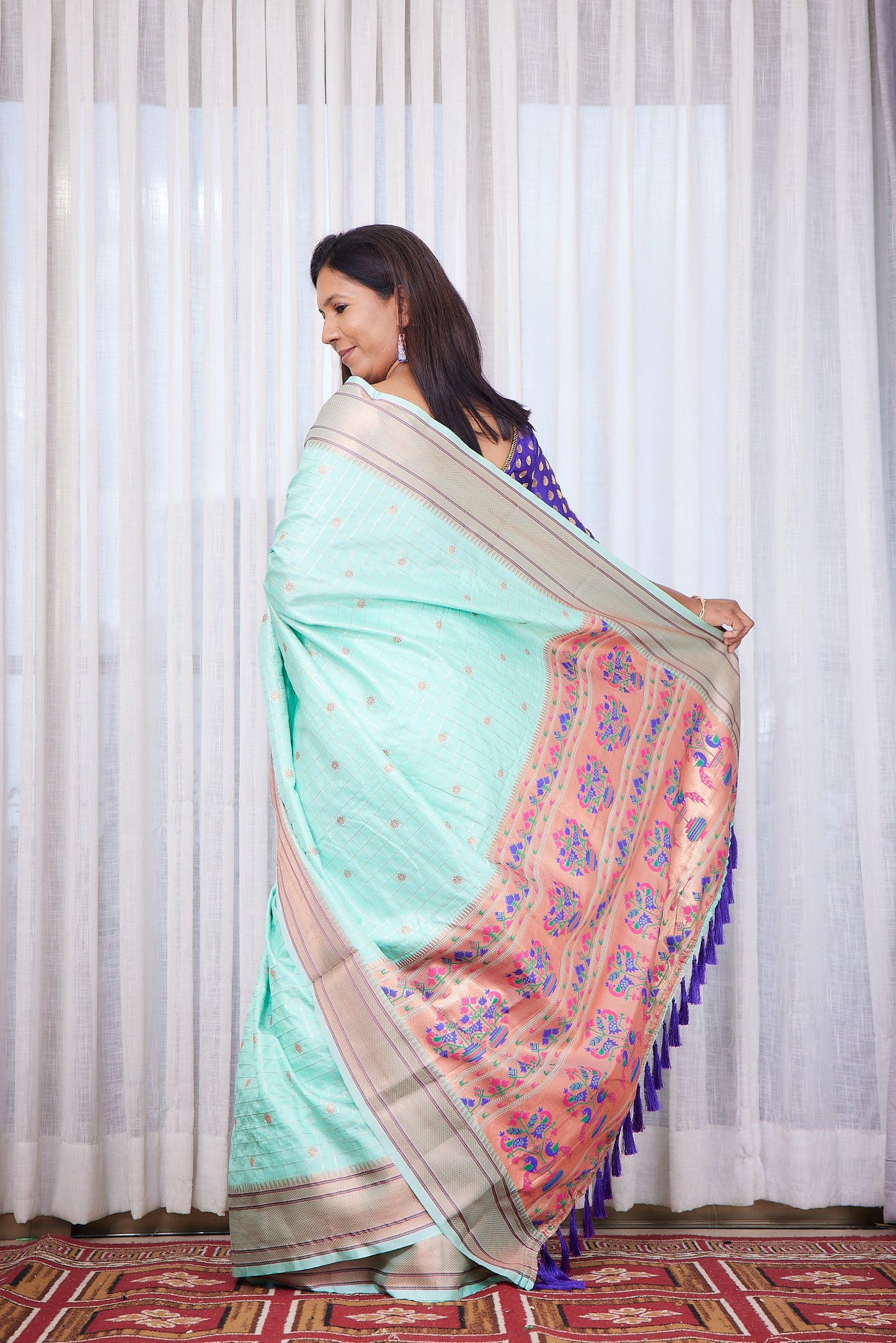 Pista silk blend Paithani Saree with unstitched blouse