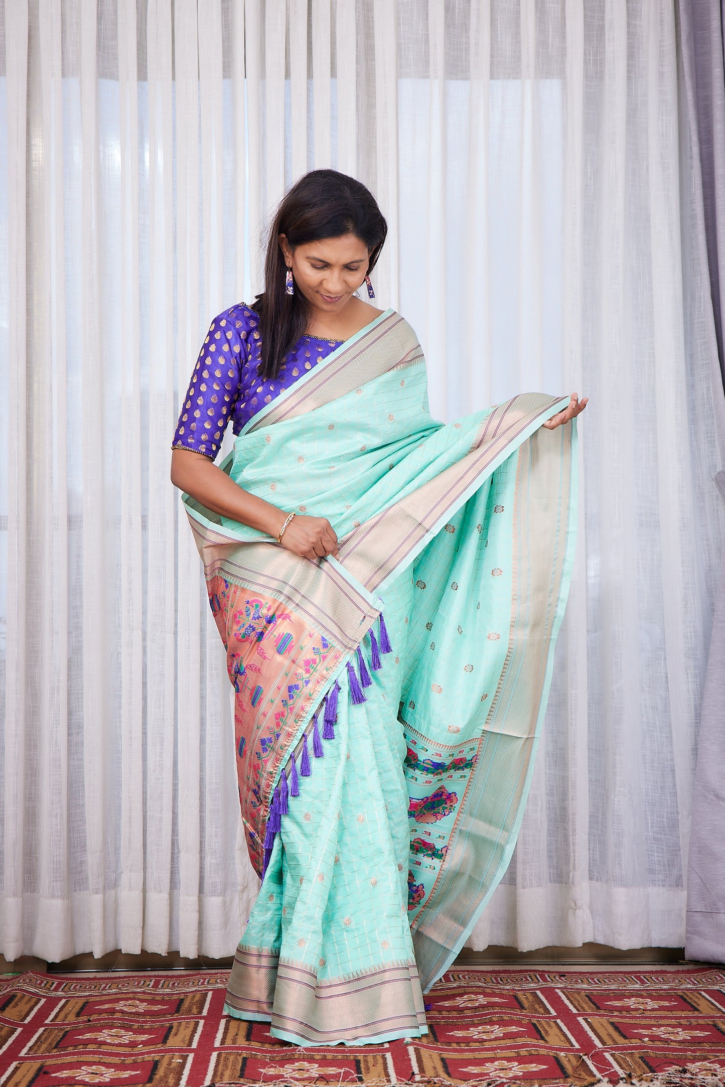 Pista silk blend Paithani Saree with unstitched blouse