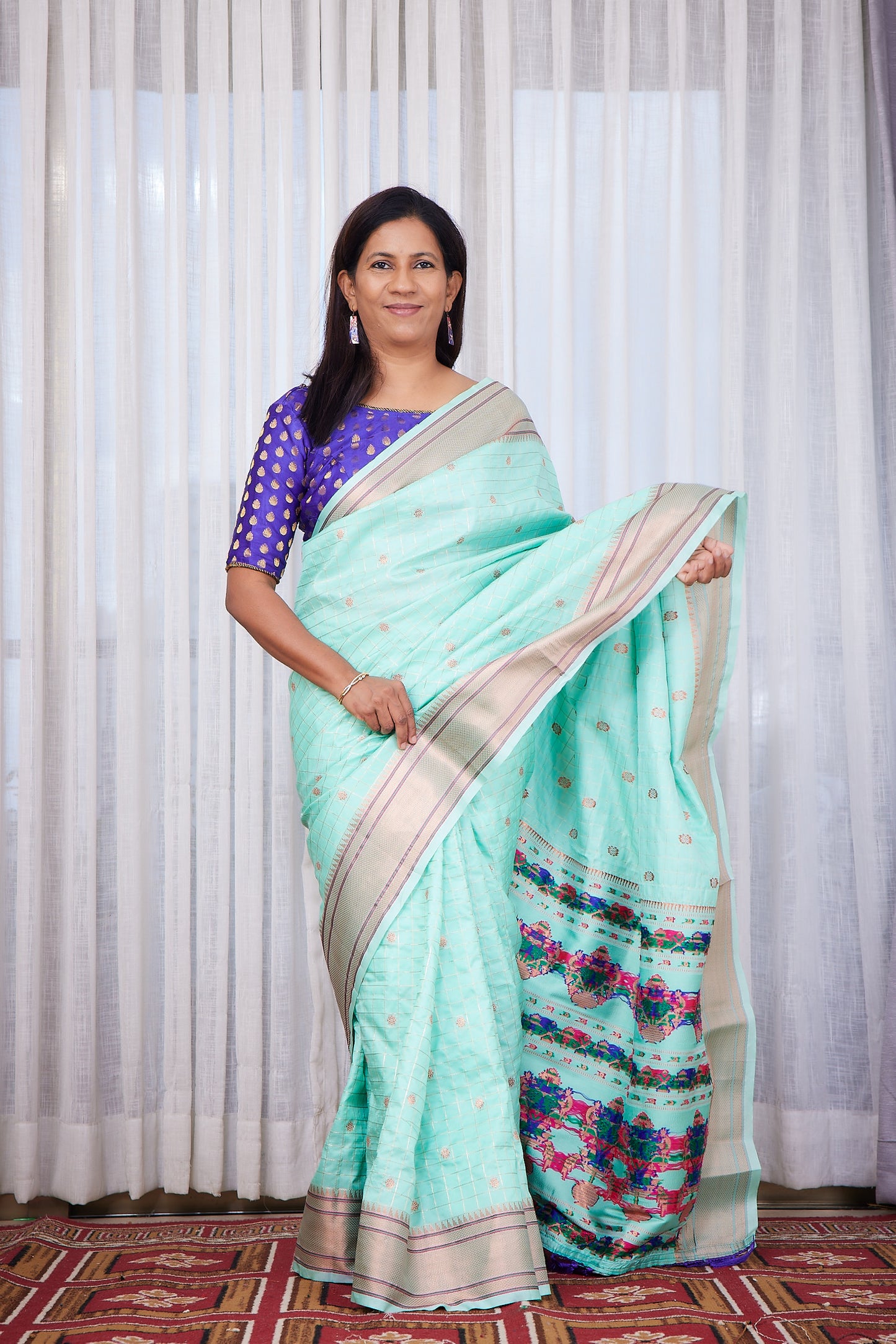 Pista silk blend Paithani Saree with unstitched blouse