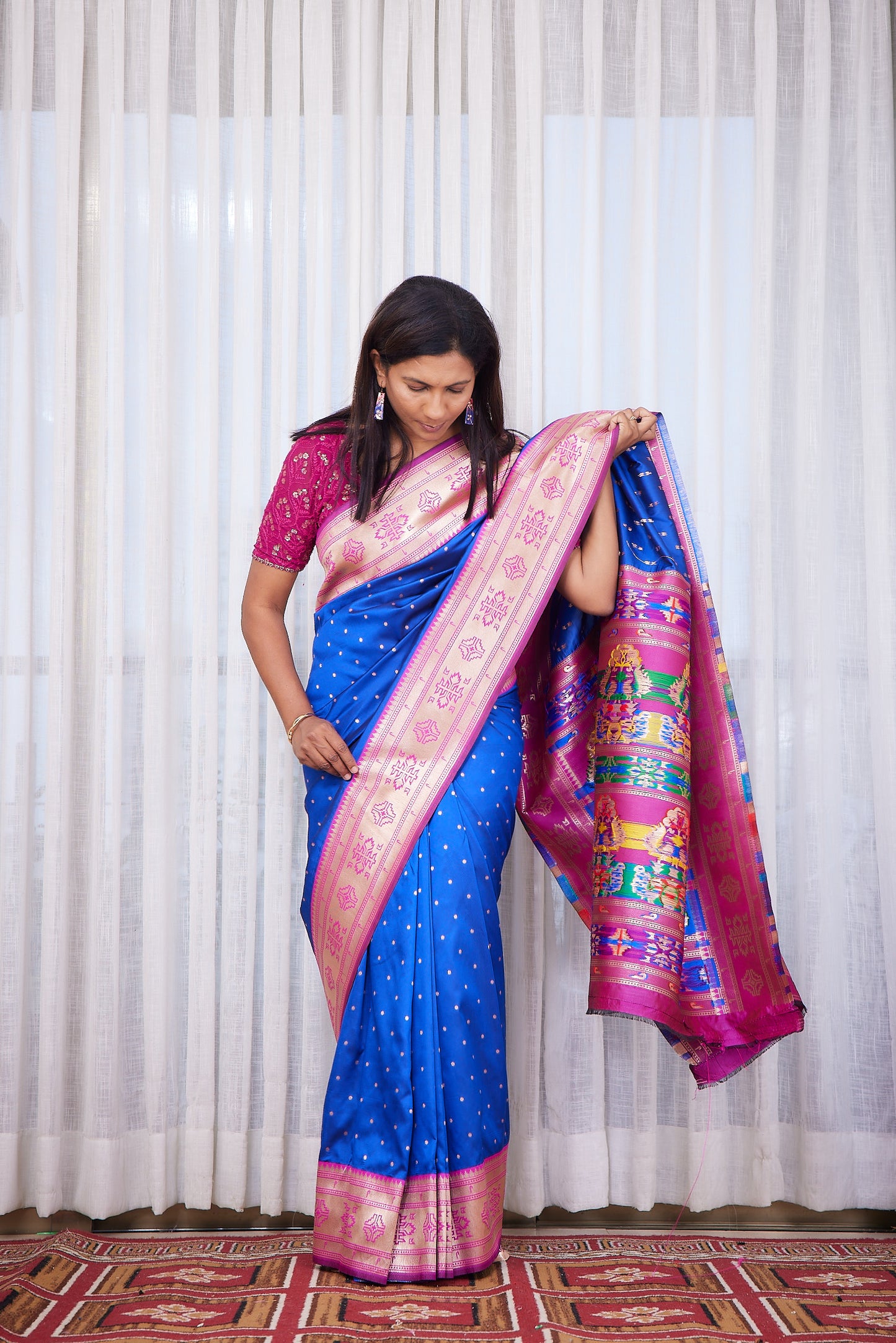 Royal Blue Tribal Weave Paithani