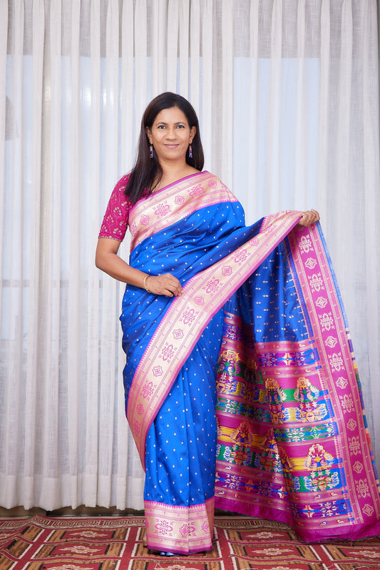 Royal Blue Tribal Weave Paithani