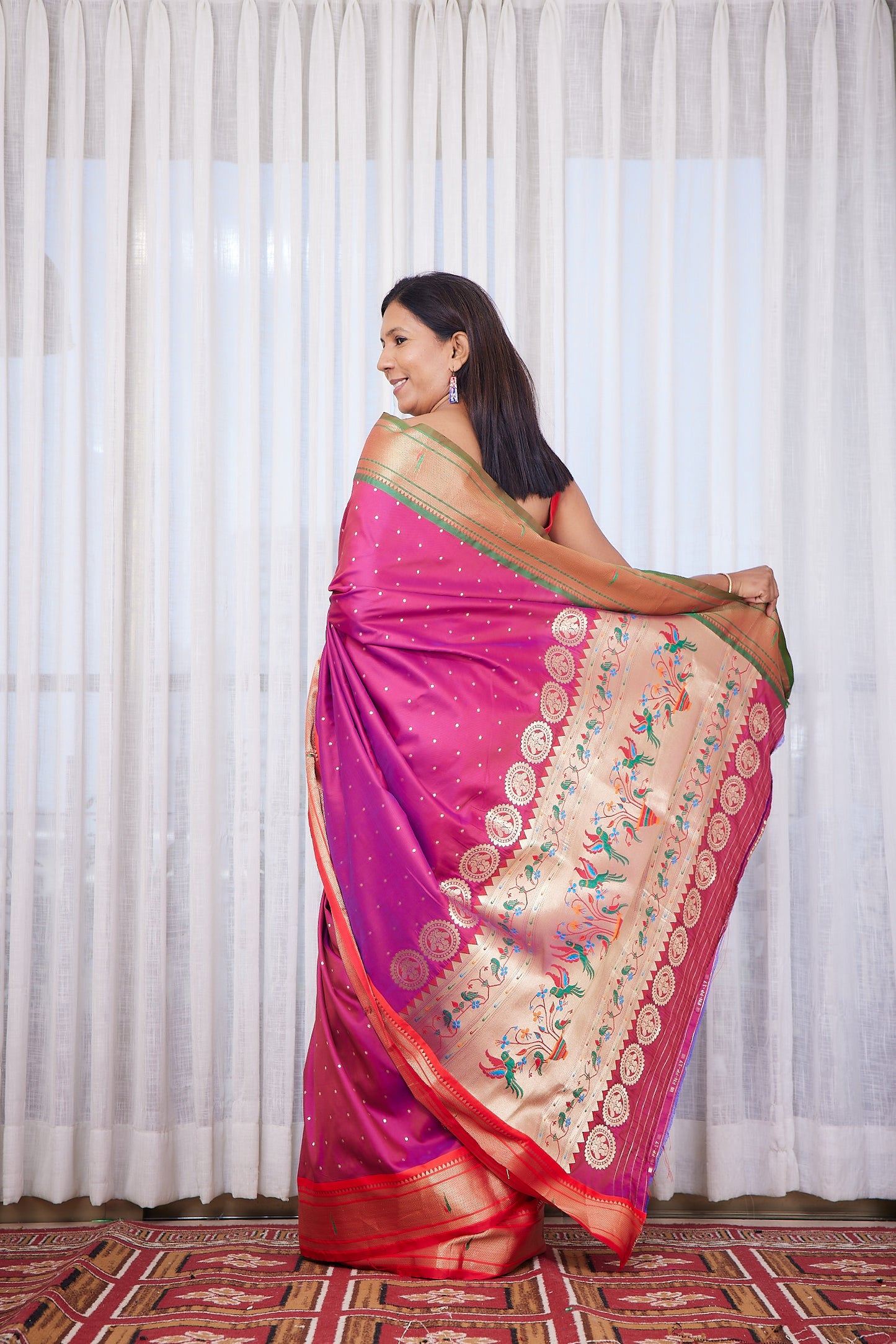 Pink silk blend Paithani Saree Ganga jammuna border with unstitched blouse