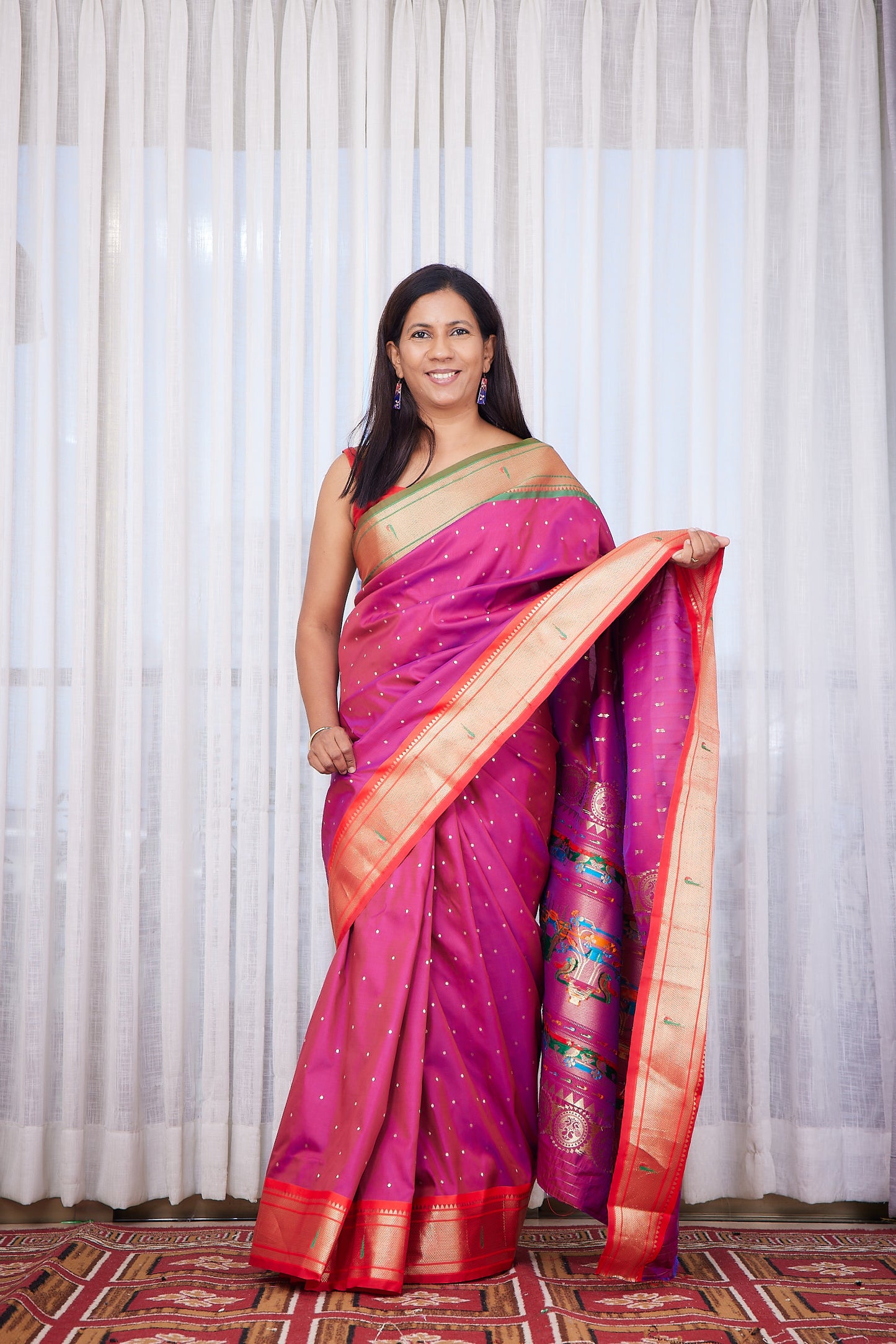 Pink silk blend Paithani Saree Ganga jammuna border with unstitched blouse