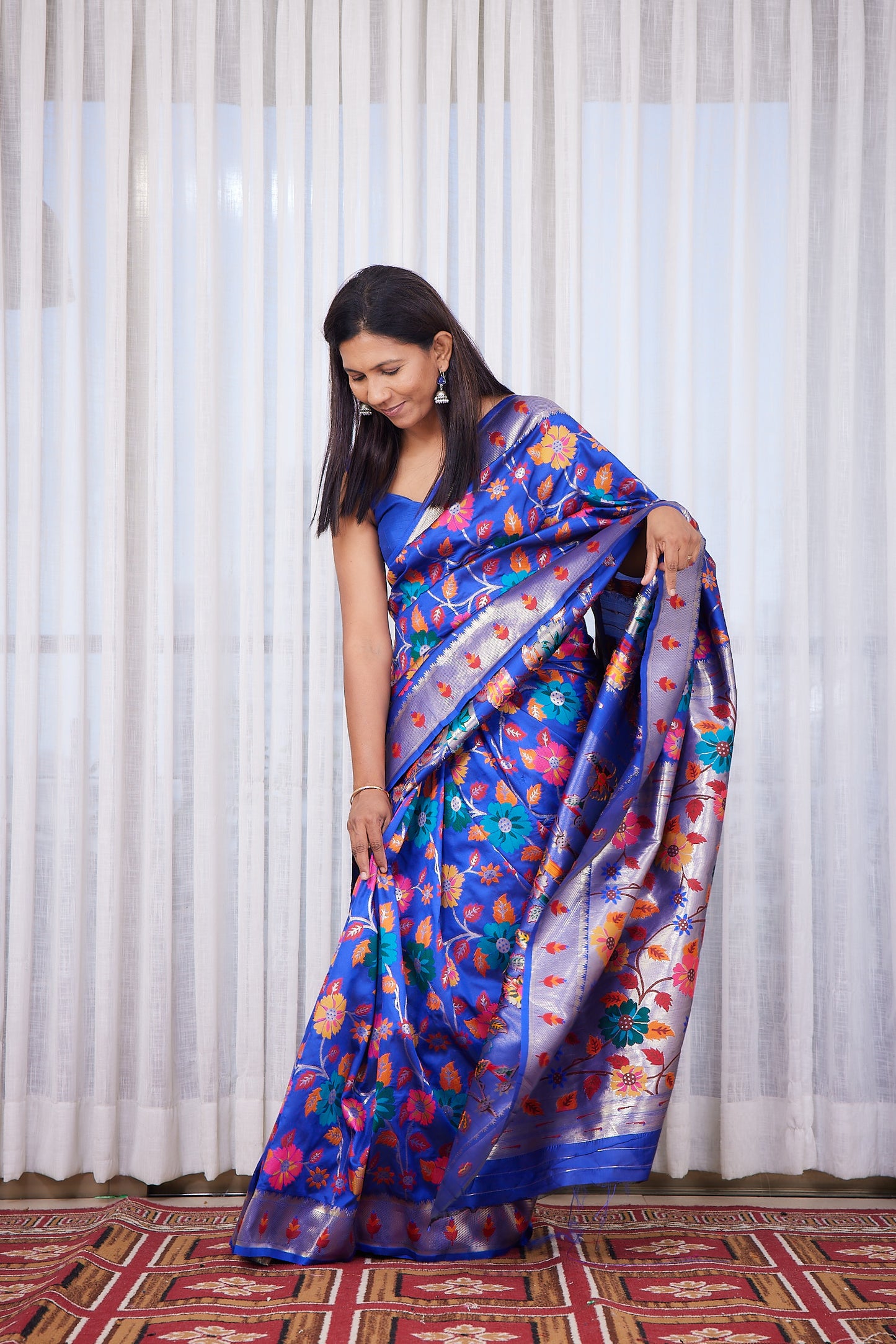 Royal Blue silk blend Brocket Paithani Saree with unstitched blouse