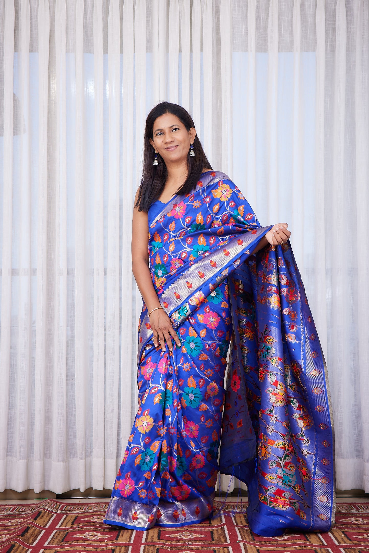 Royal Blue silk blend Brocket Paithani Saree with unstitched blouse