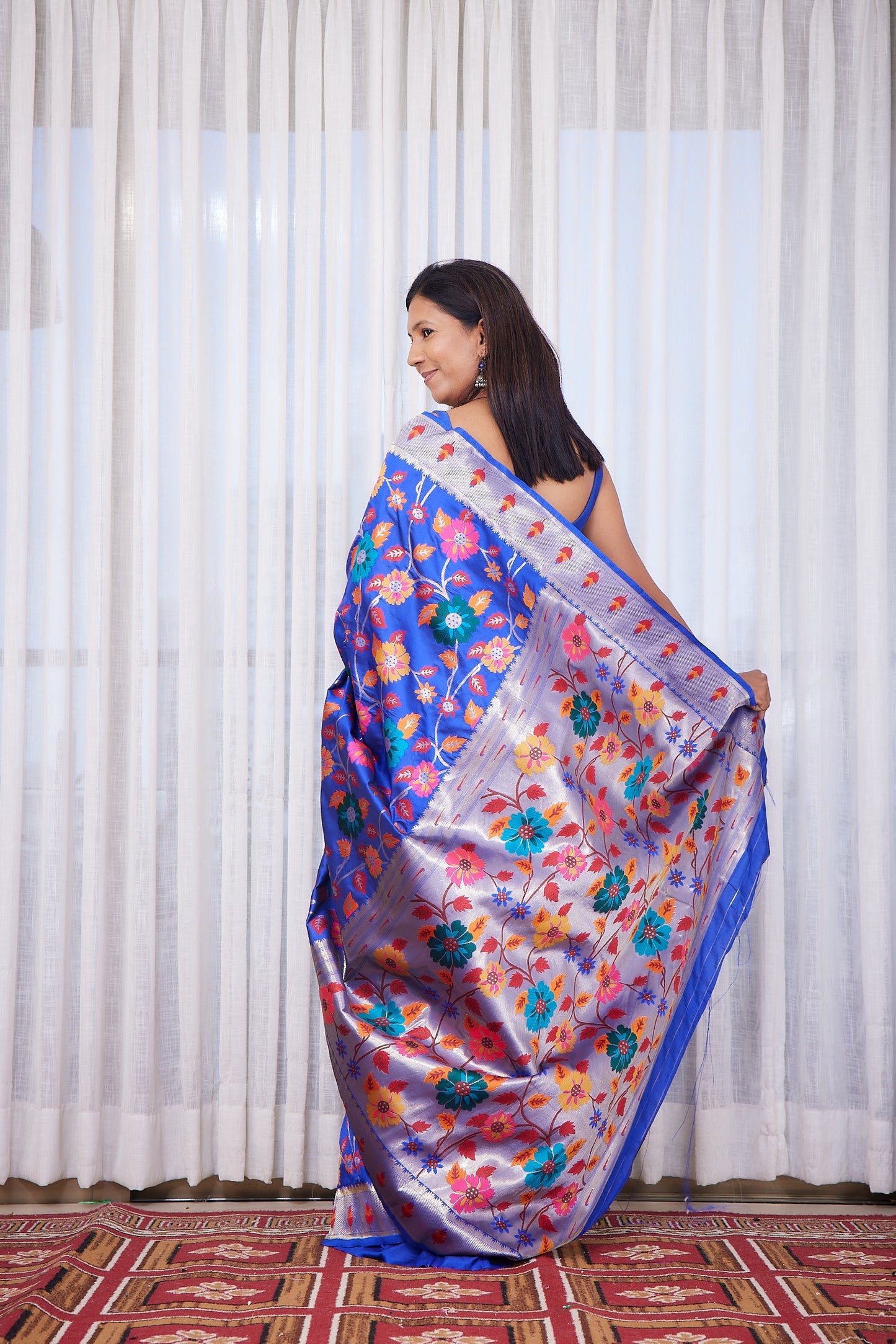 Royal Blue silk blend Brocket Paithani Saree with unstitched blouse