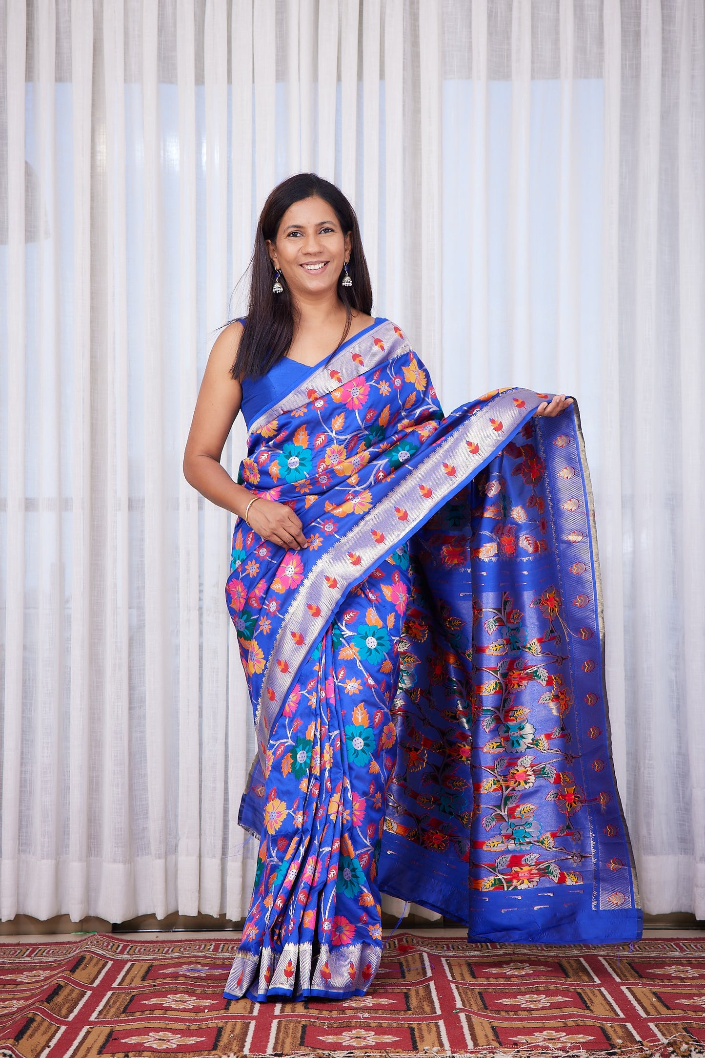 Royal Blue silk blend Brocket Paithani Saree with unstitched blouse