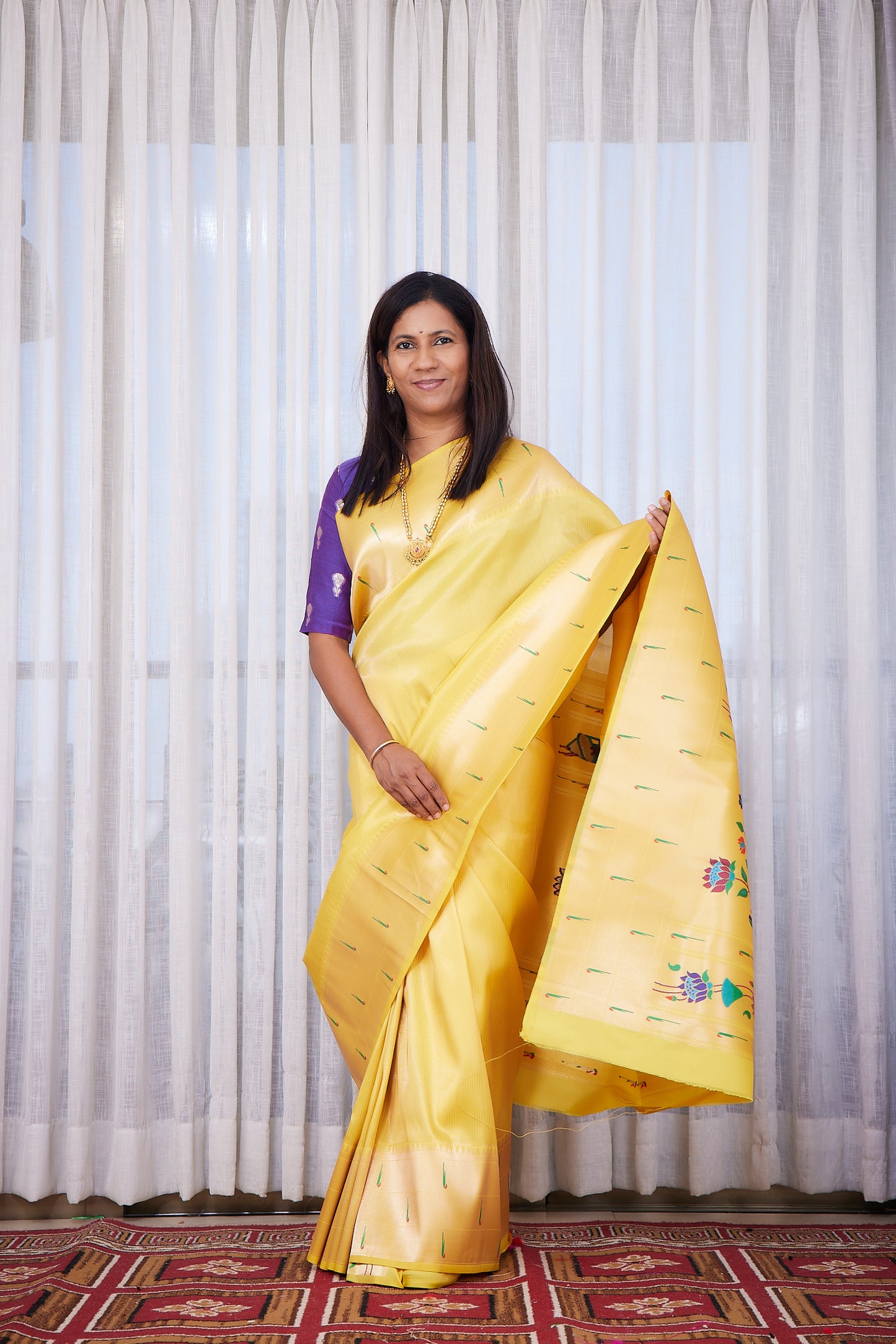 Yellow  Kanjivaram Silk blend Tissue Paithani Saree with unstitched blouse