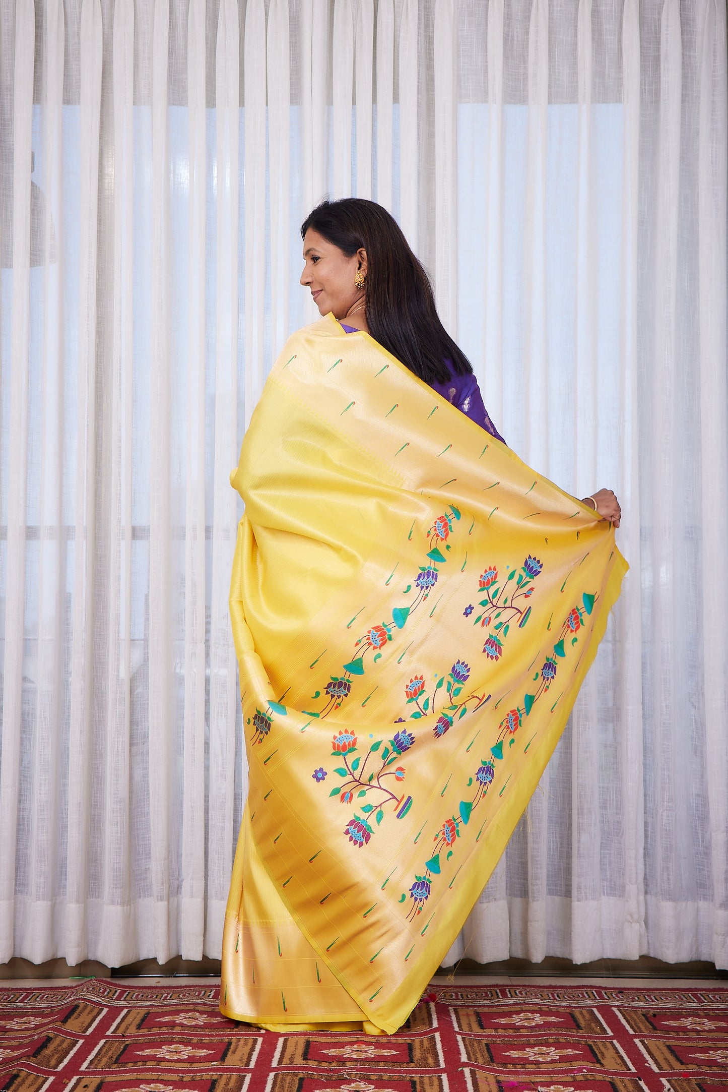 Yellow  Kanjivaram Silk blend Tissue Paithani Saree with unstitched blouse