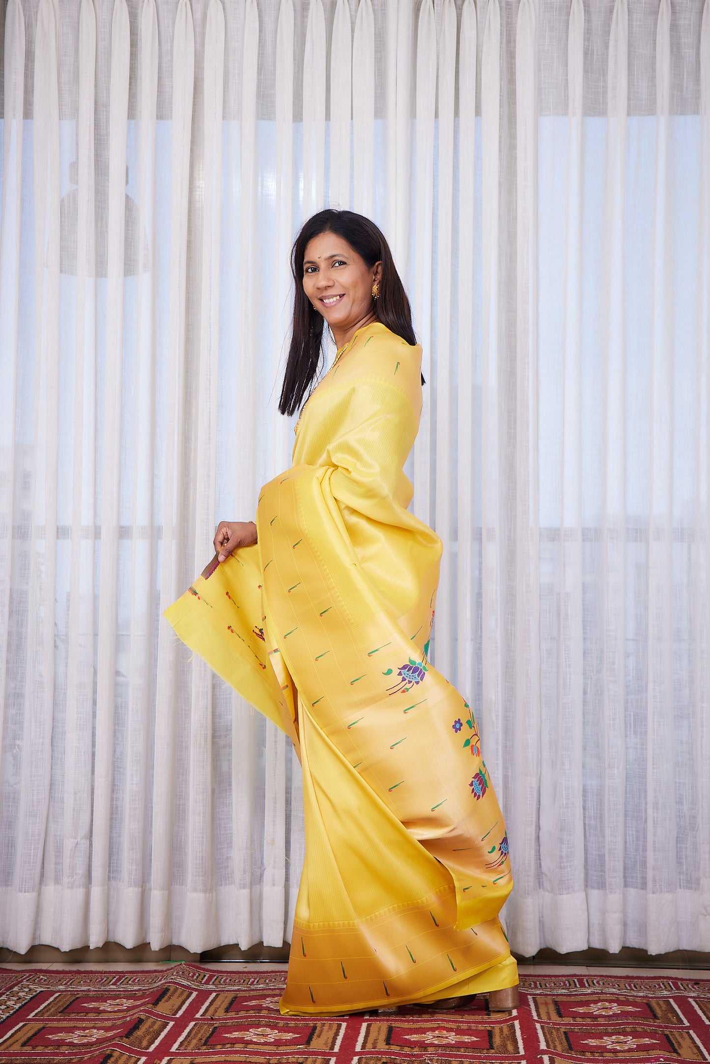 Yellow  Kanjivaram Silk blend Tissue Paithani Saree with unstitched blouse