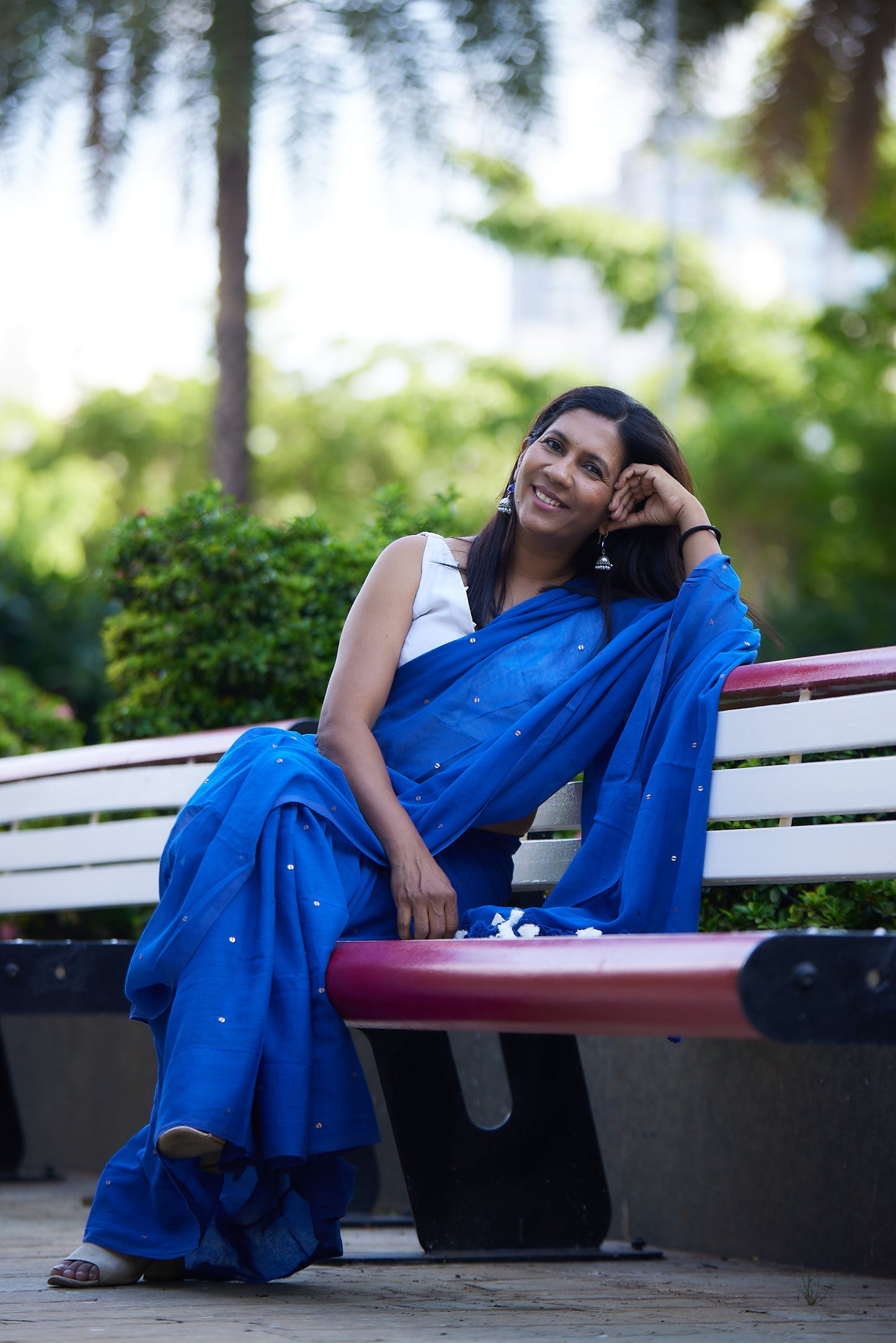 Midnight Blue Mulmul cotton Sequin Saree with Tassels