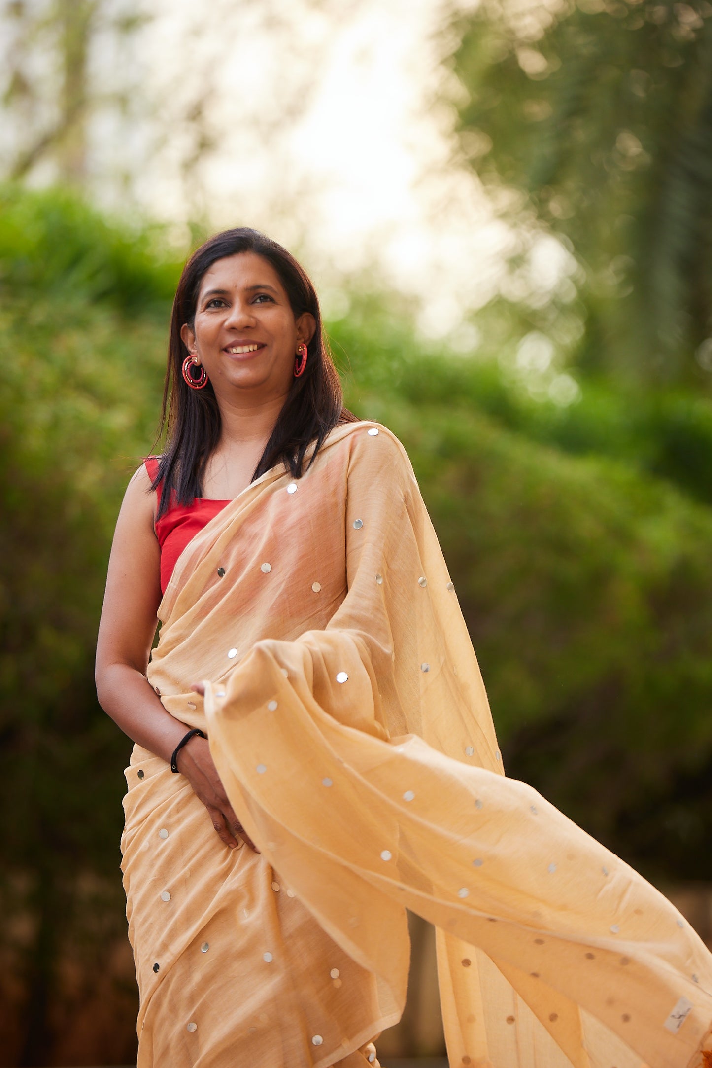 Mustard Mulmul cotton Sequin Saree with Tassels