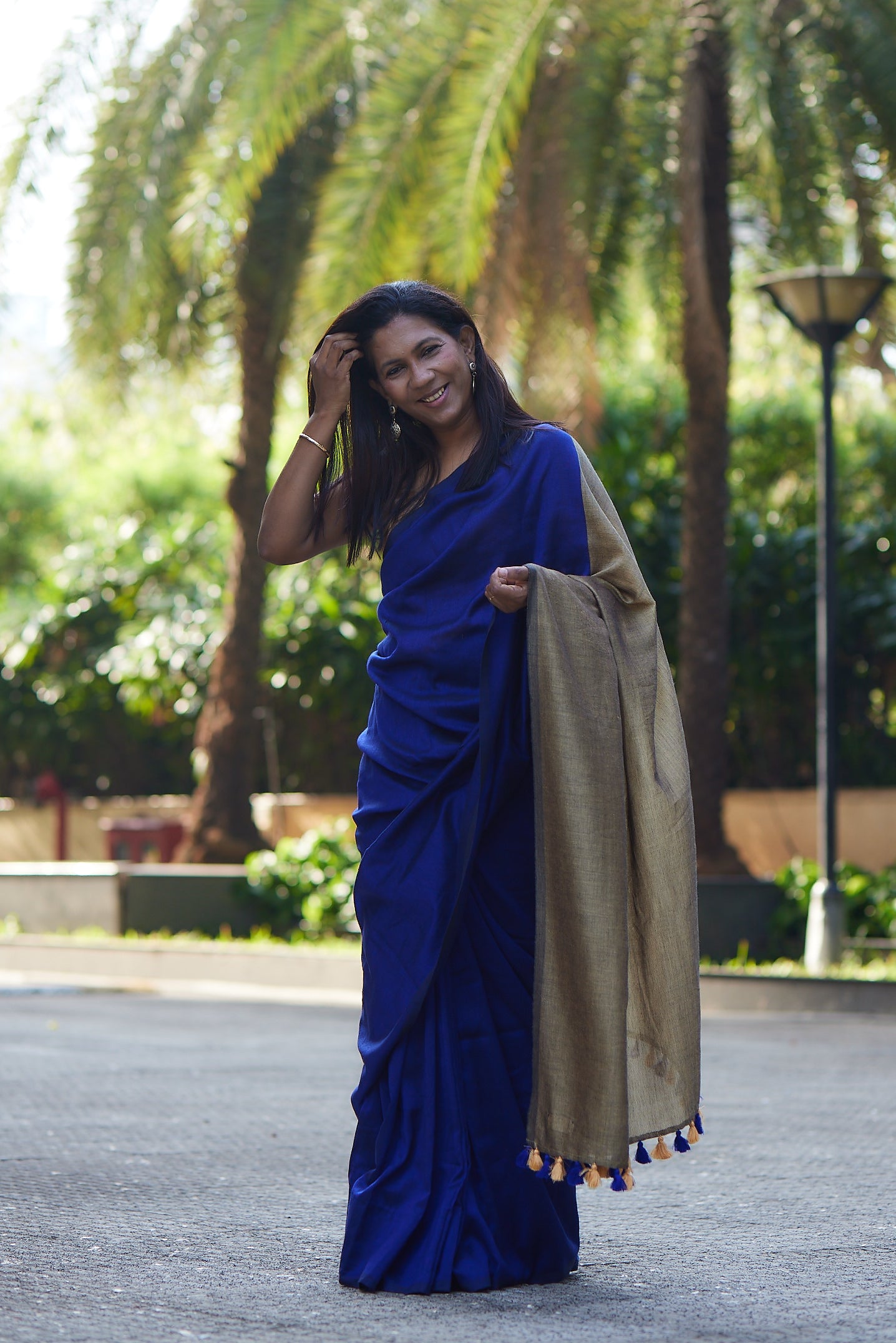 Royal Blue and Gold Cotton Acrylic Saree
