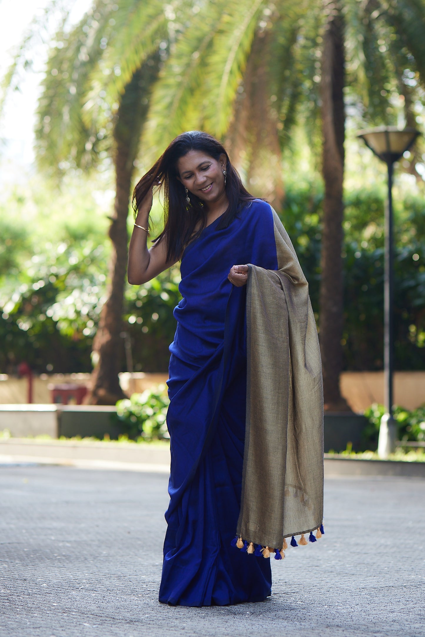 Royal Blue and Gold Cotton Acrylic Saree