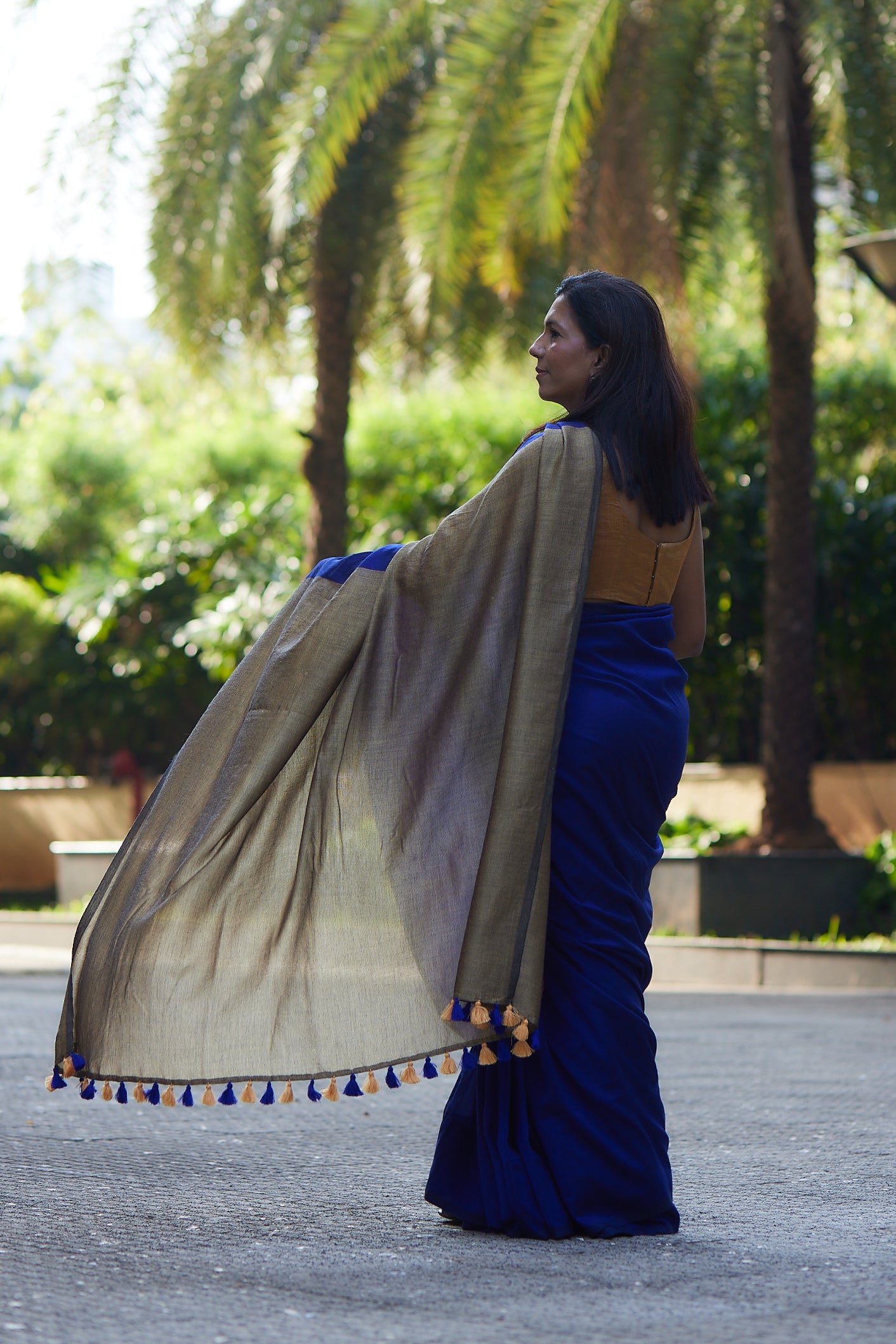 Royal Blue and Gold Cotton Acrylic Saree