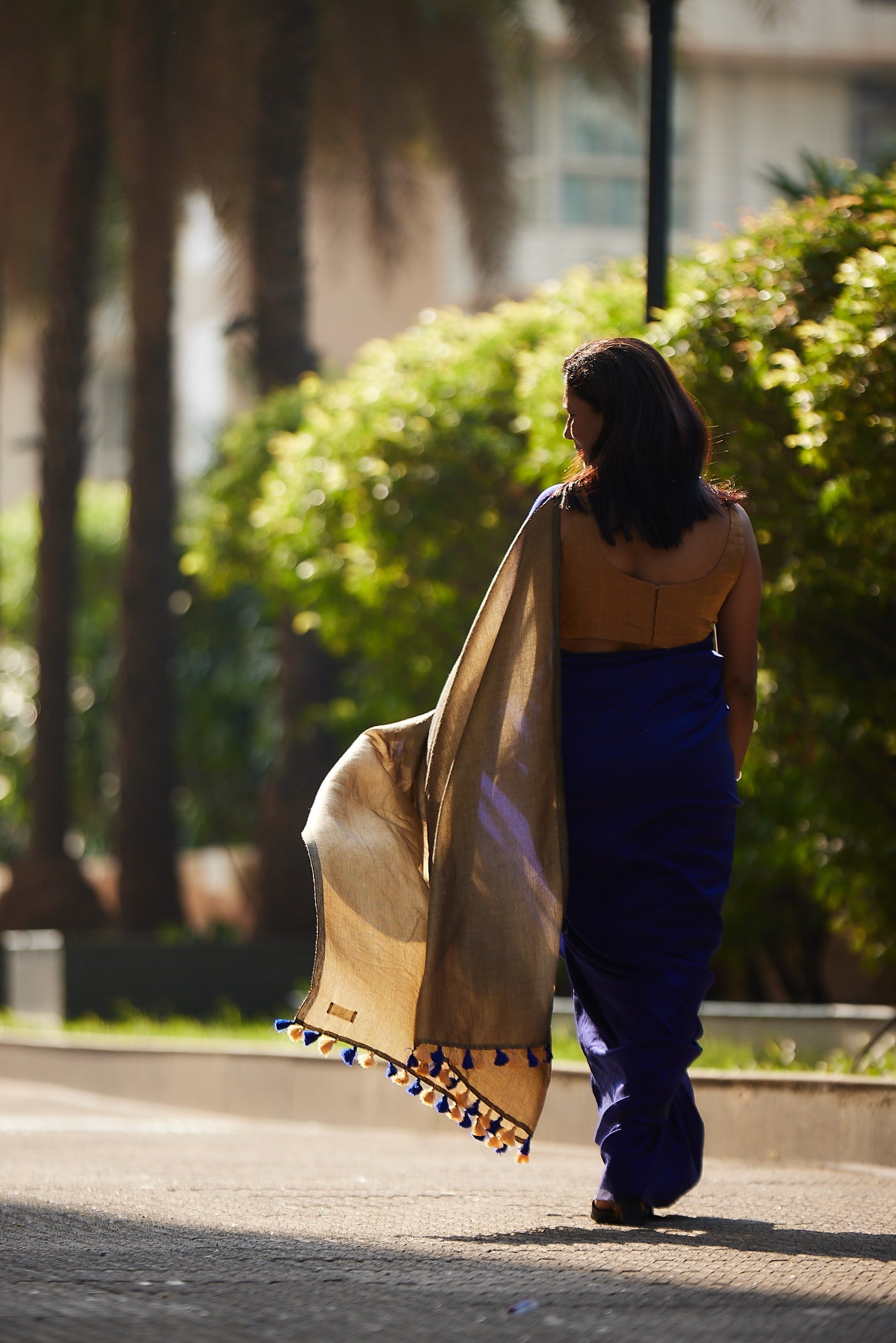 Royal Blue and Gold Cotton Acrylic Saree