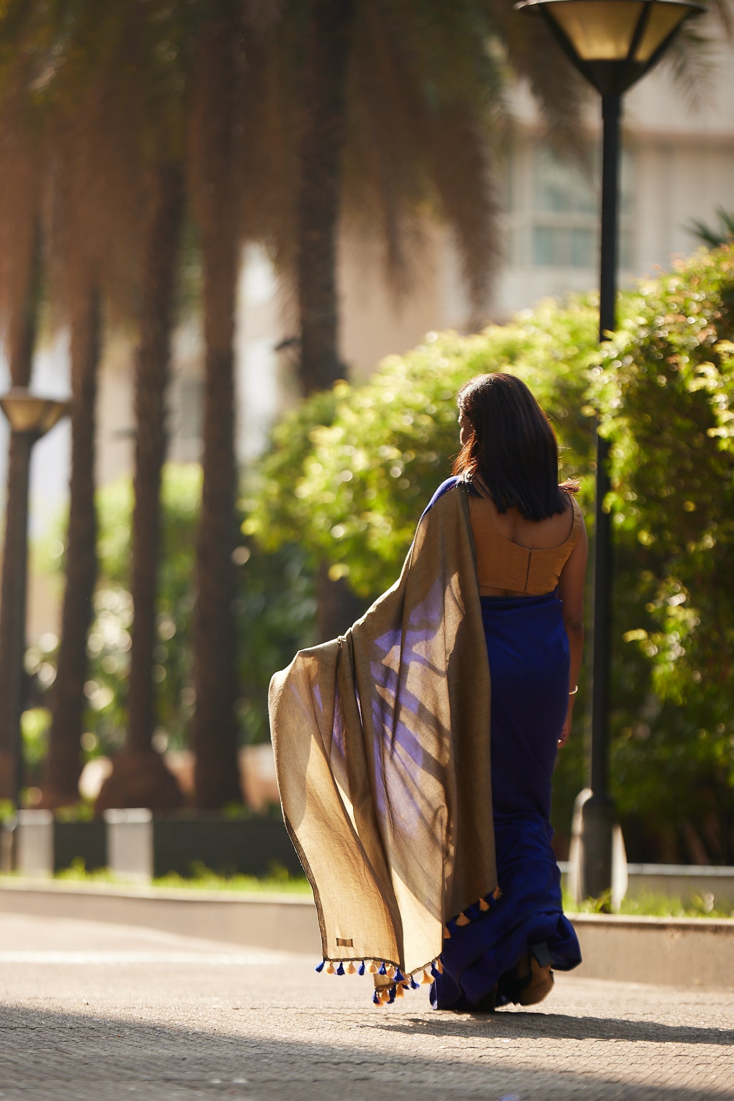 Royal Blue and Gold Cotton Acrylic Saree