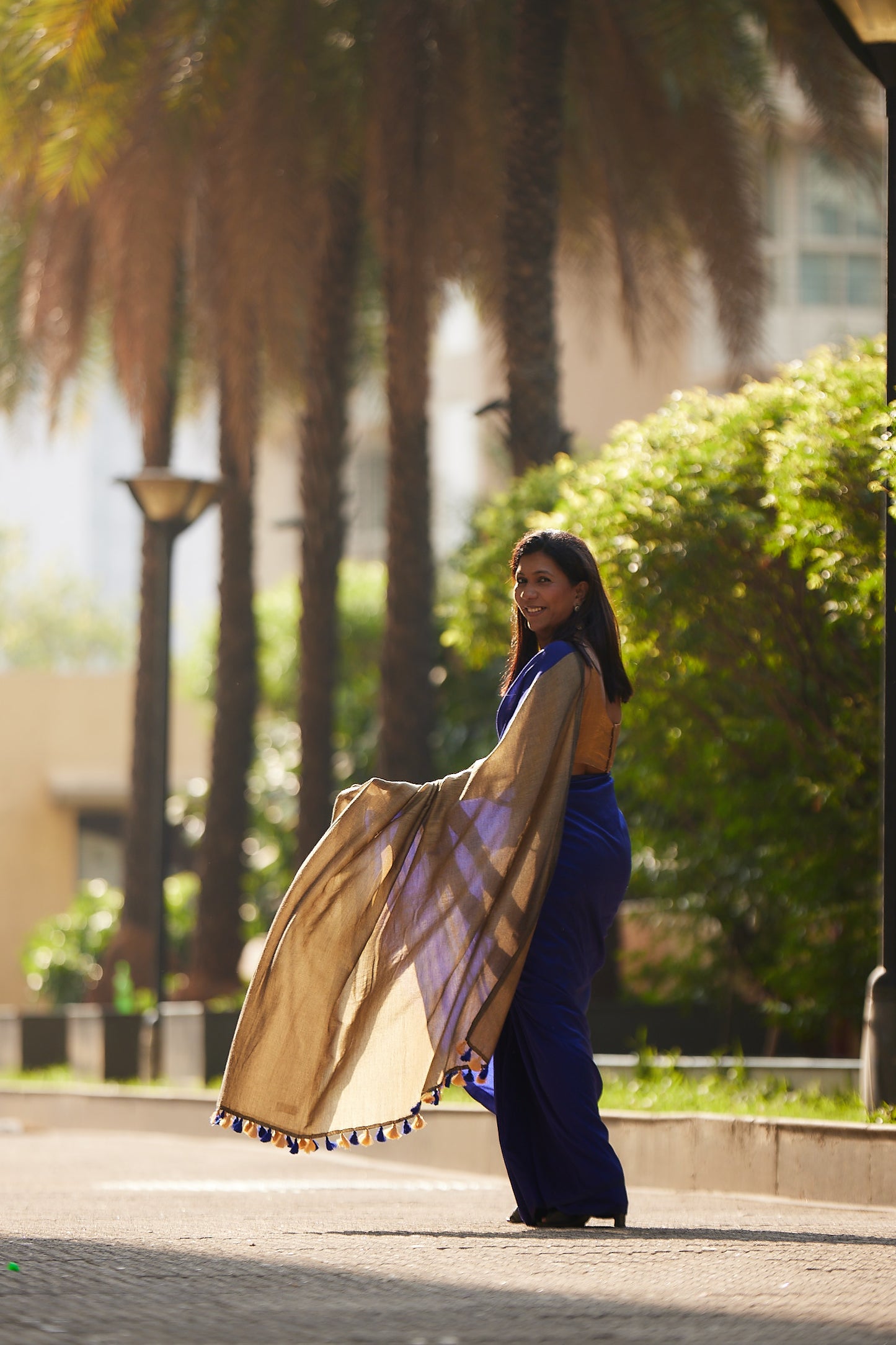 Royal Blue and Gold Cotton Acrylic Saree