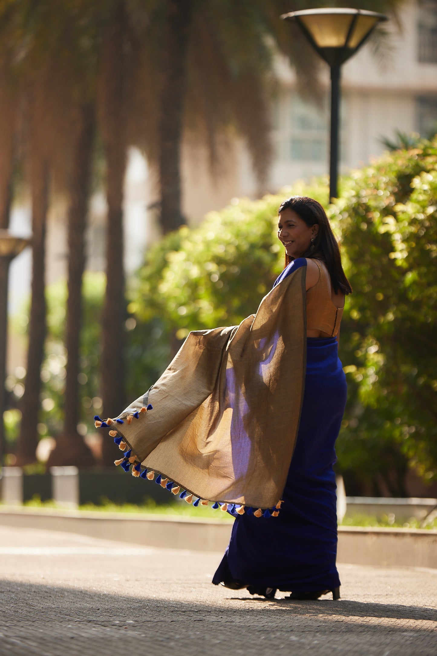 Royal Blue and Gold Cotton Acrylic Saree