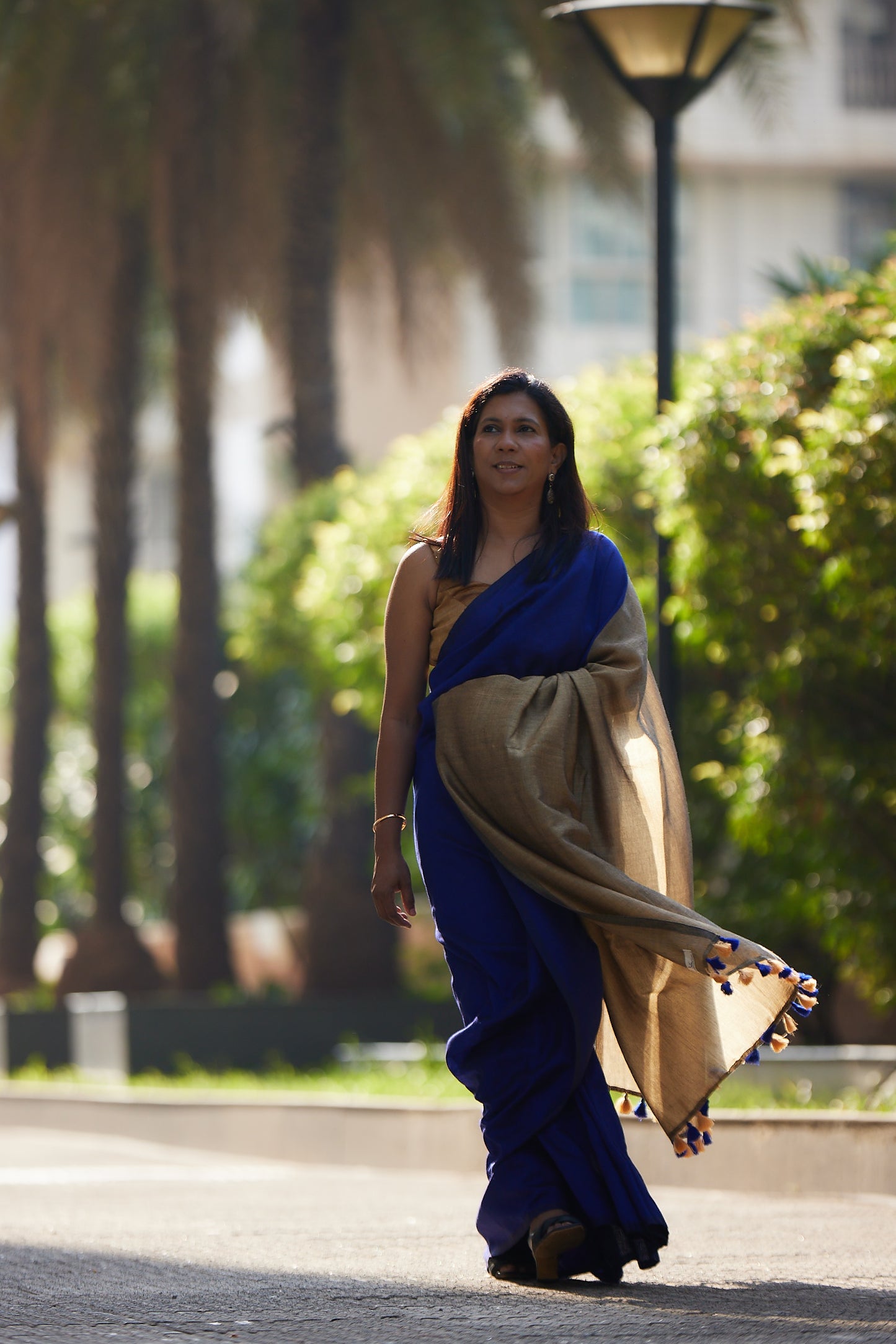 Royal Blue and Gold Cotton Acrylic Saree